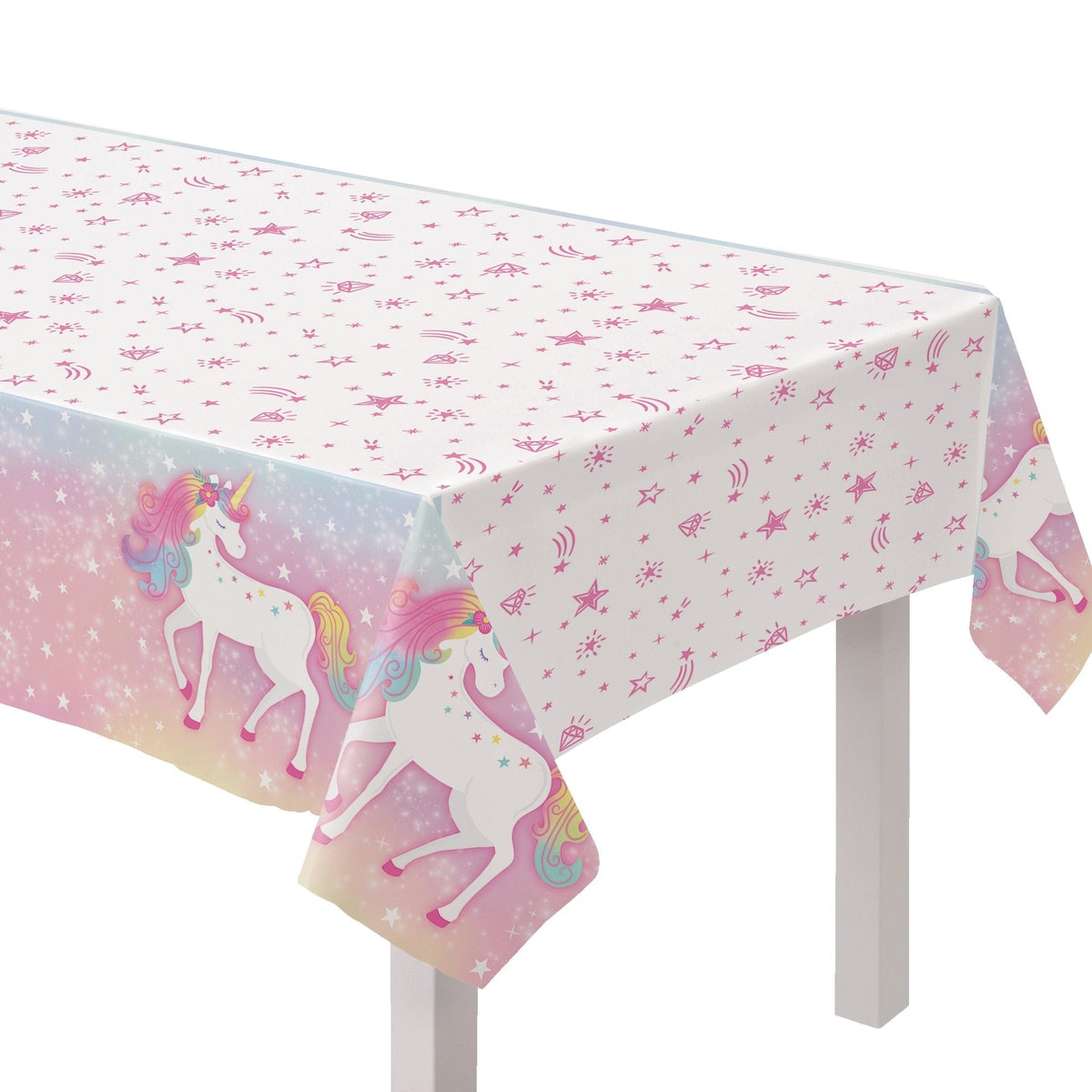 Unicorn Rectangle Plastic Reusable Table Cover, Pink/White, 54 x 96-in E7M8 - product image 1
