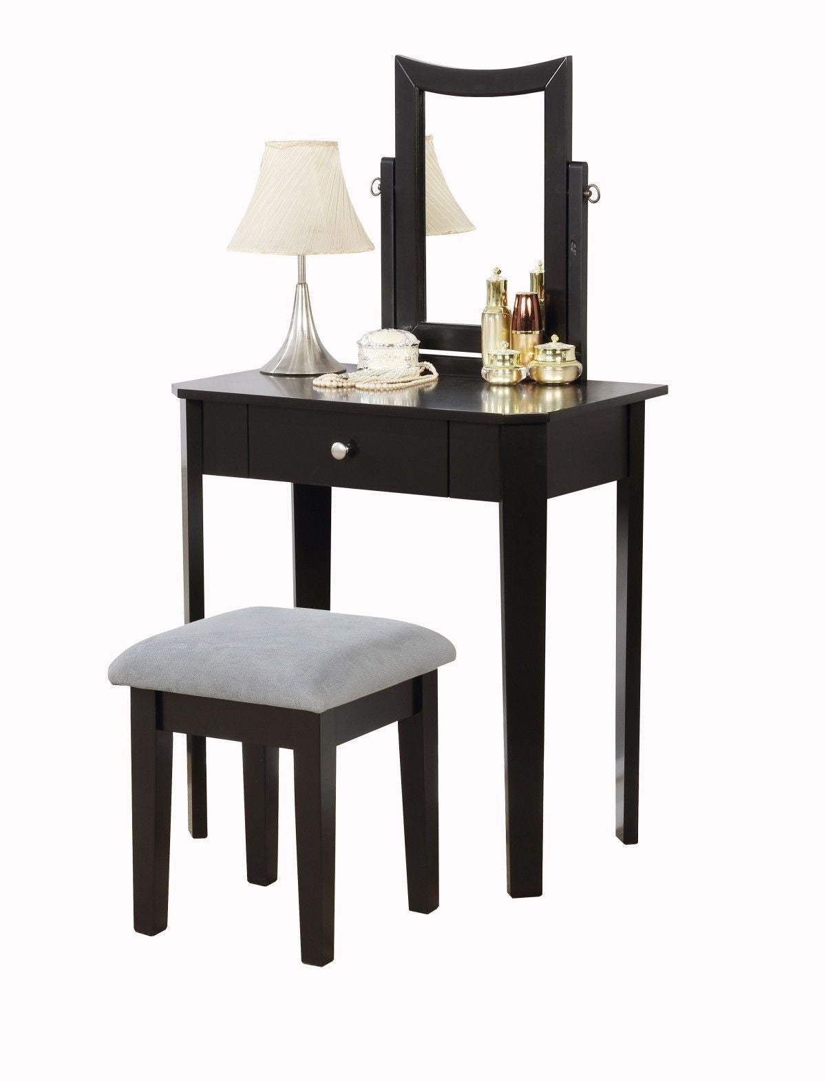 Celah 1-Drawer Black Dressing Table Makeup Vanity Set with Stool and Mirror P5T6 - product image 2