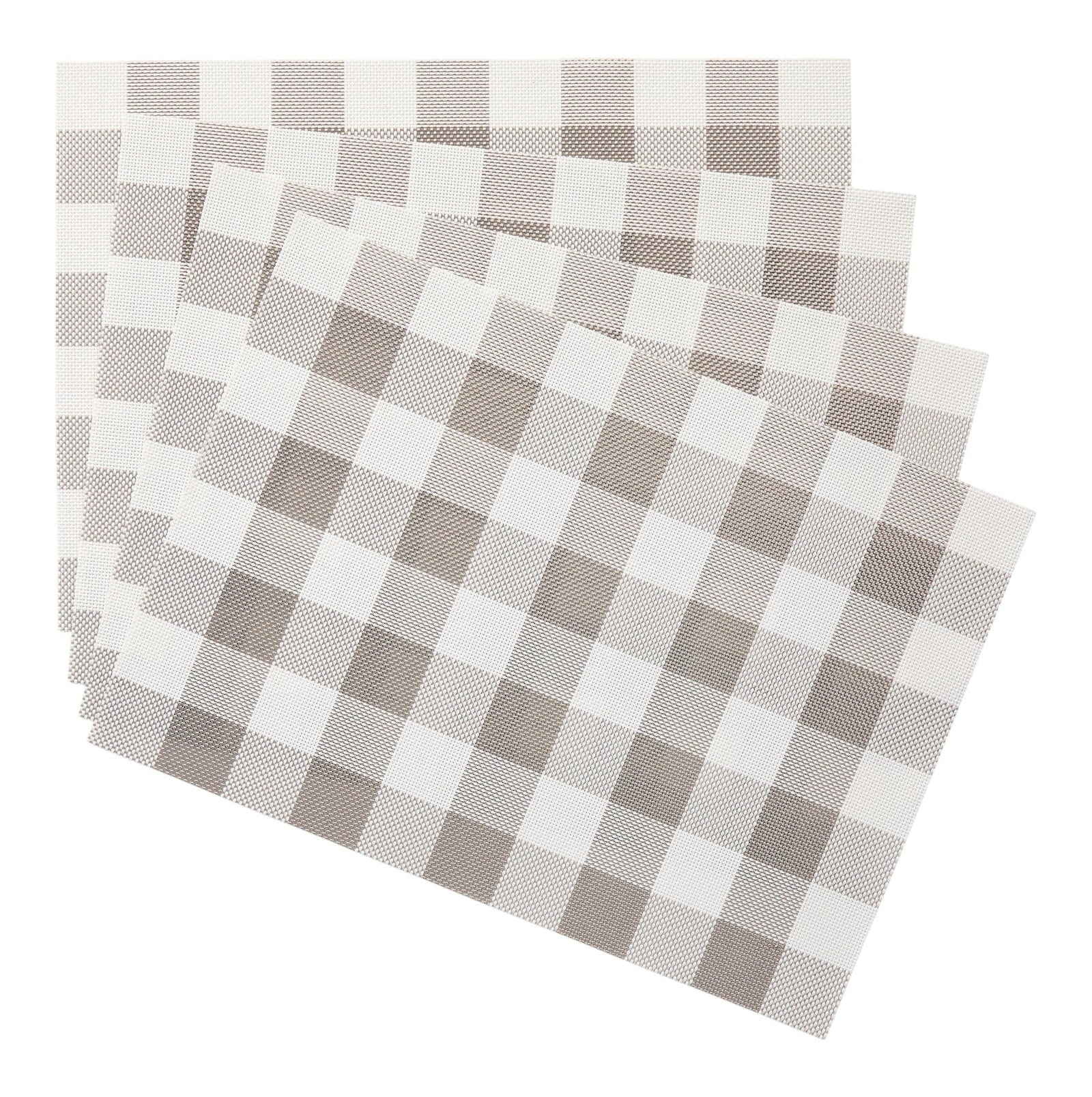 Gingham Plaid Checkered Rectangle Placemat, Silver/Ivory, 13-in x 18-in, 4-pk F6Q1 - product image 1