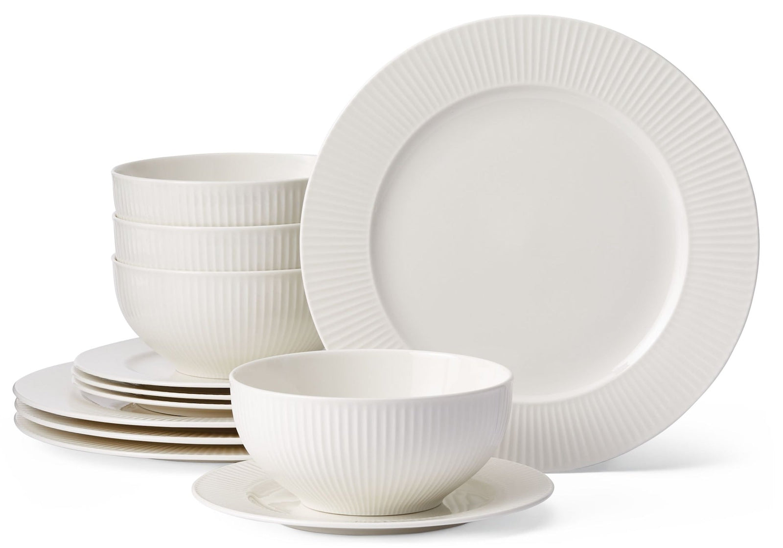 Highbury Ribbed New Bone Dinnerware Set, Serves 4, 12-pc, White H4V9 - product image 1