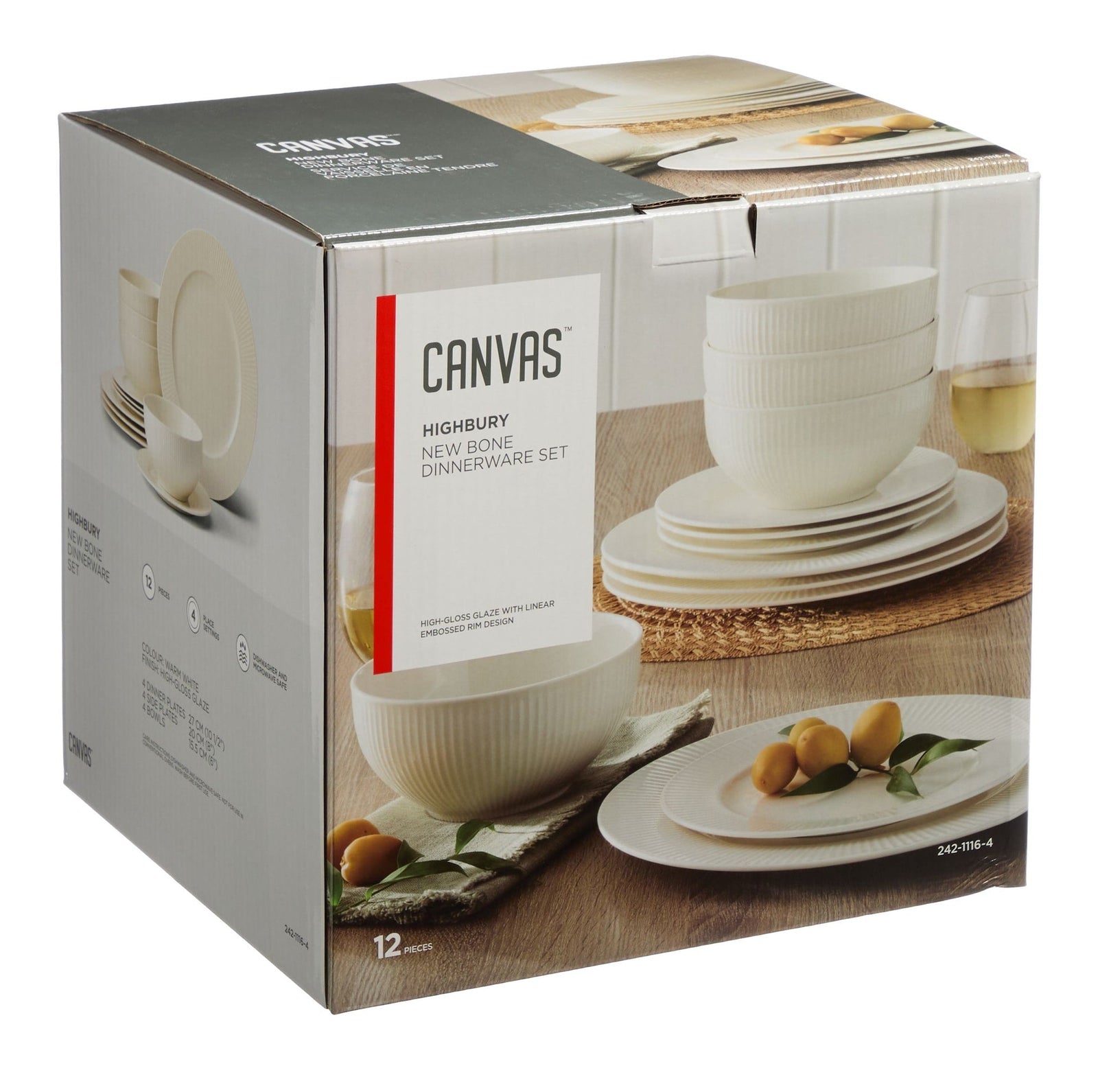 Highbury Ribbed New Bone Dinnerware Set, Serves 4, 12-pc, White H4V9 - product image 2