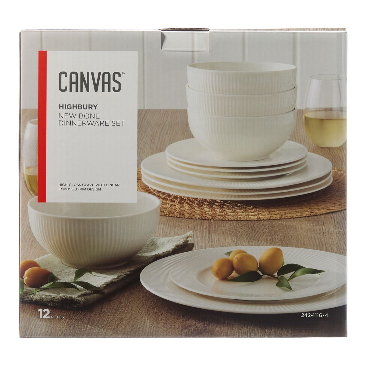 Highbury Ribbed New Bone Dinnerware Set, Serves 4, 12-pc, White H4V9 - product image 3