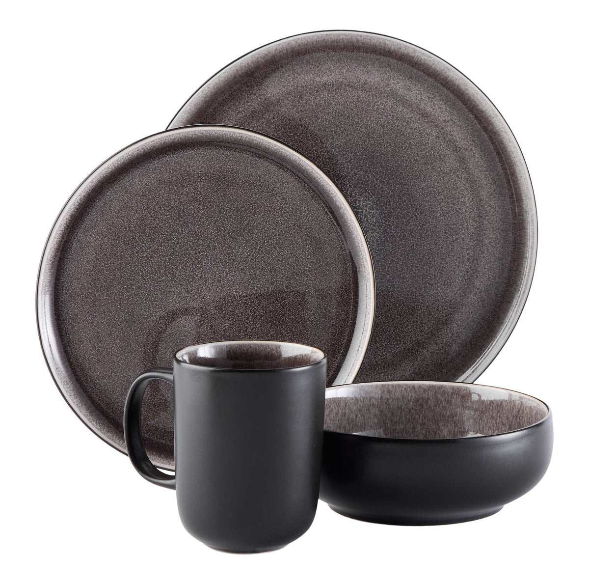 Kenway Stoneware Dinnerware Set, Serves 4, 16-pc, Matte Black & Taupe Reactive Glaze V5D6 - product image 4