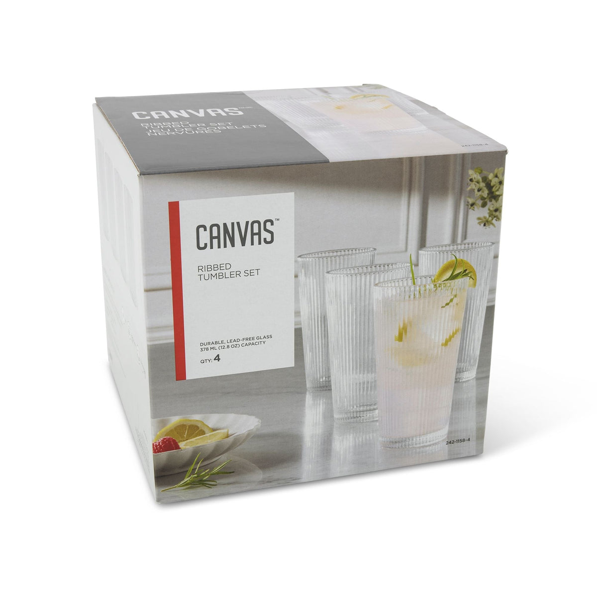 Ribbed High Ball Glass Set, Lead-free, 4-pc R2H4 - product image 5