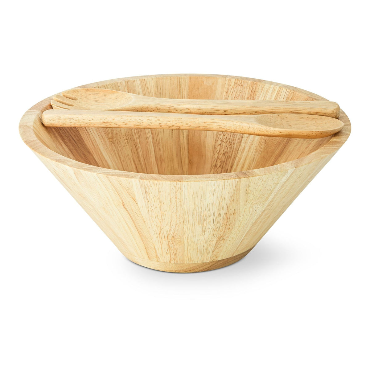 Rubberwood Tapered Salad Bowl & Servers, Tan W0T0 - product image 1