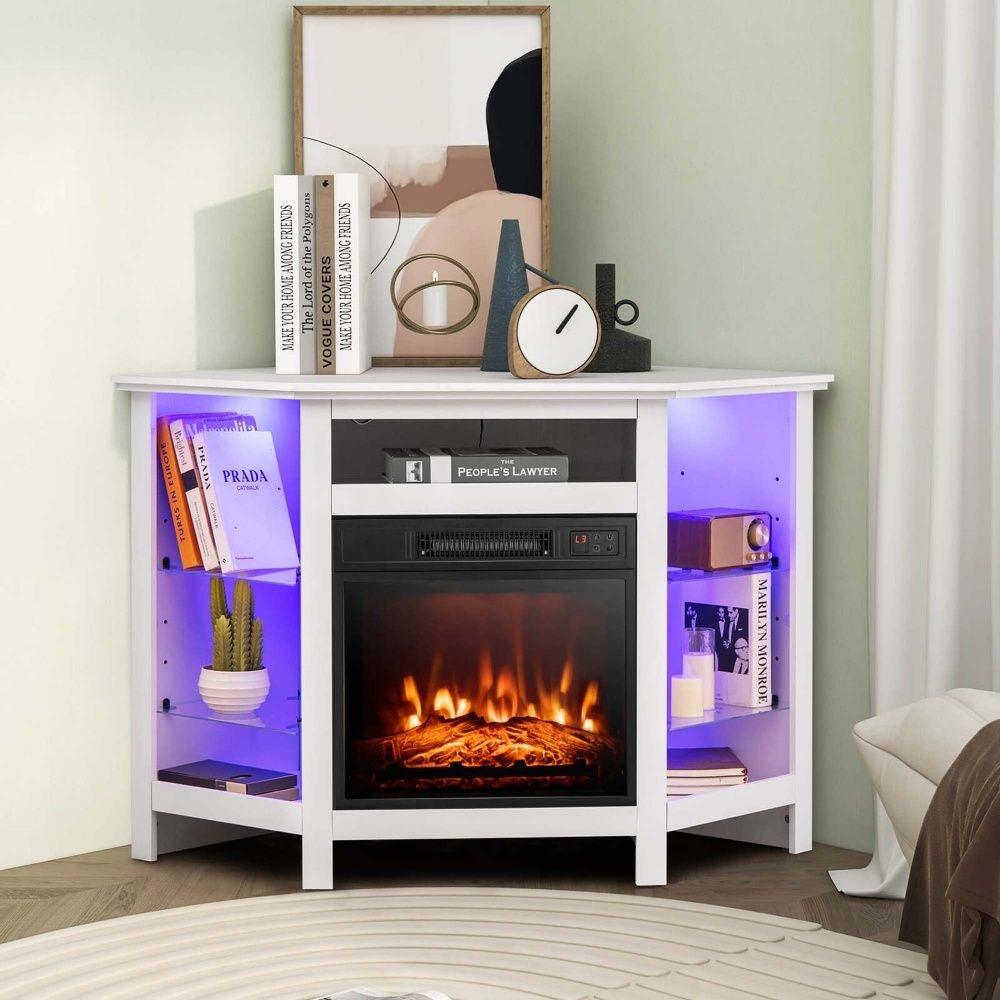 Fireplace TV Stand with LED Lights, White S4C6 - product image 2
