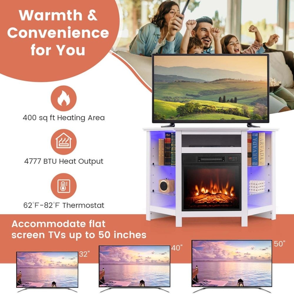 Fireplace TV Stand with LED Lights, White S4C6 - product image 7
