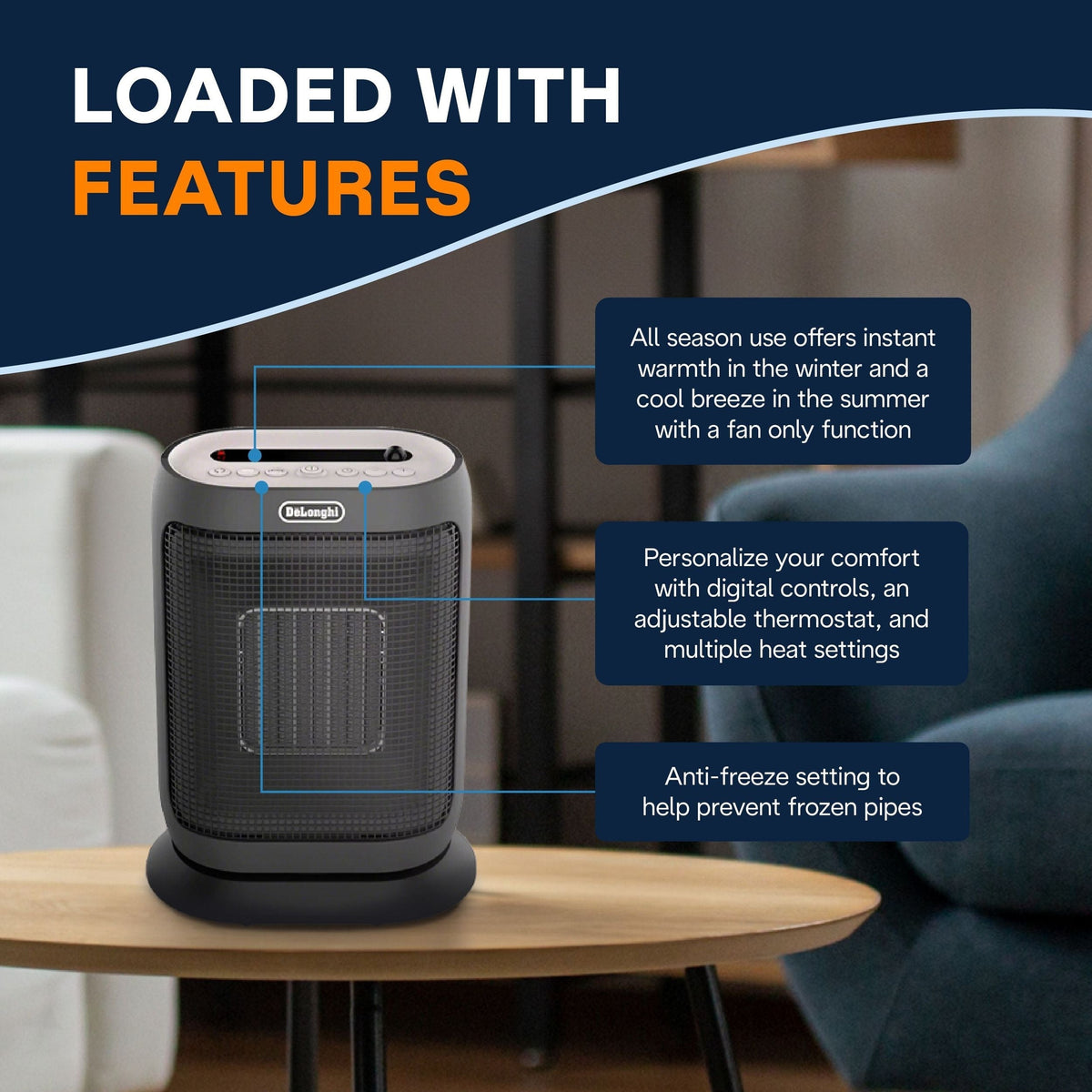 HFX42T15GI Oscillating Compact Ceramic Space Heater, 1500W, Grey W0C4 - product image 3