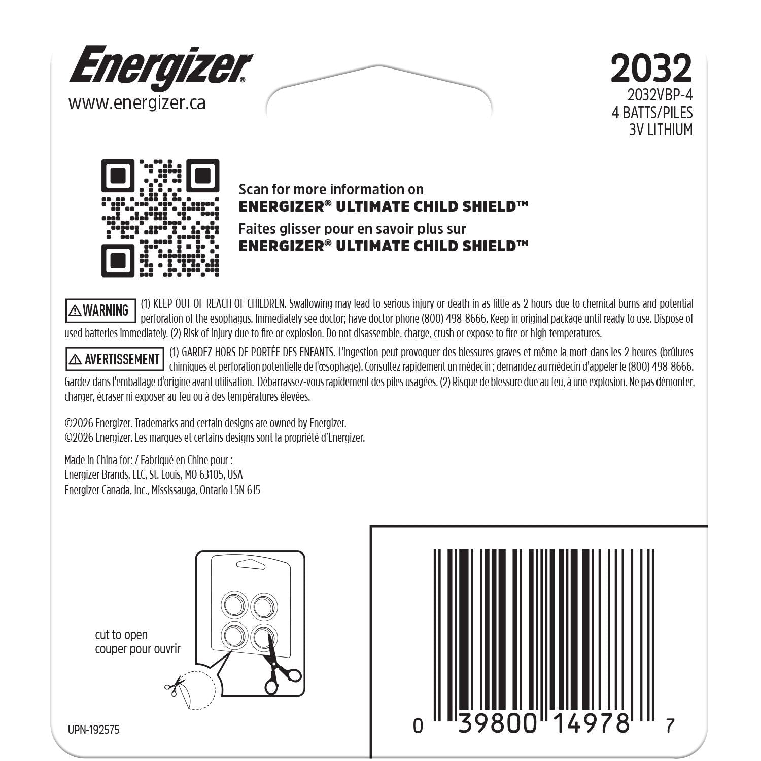 2032 Child Shield Lithium Battery, 4-Pack J4E1 - product image 2