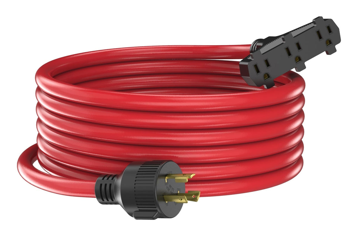 30A 25-ft Triple-Outlet Extension Cord, Red X5G9 - product image 1