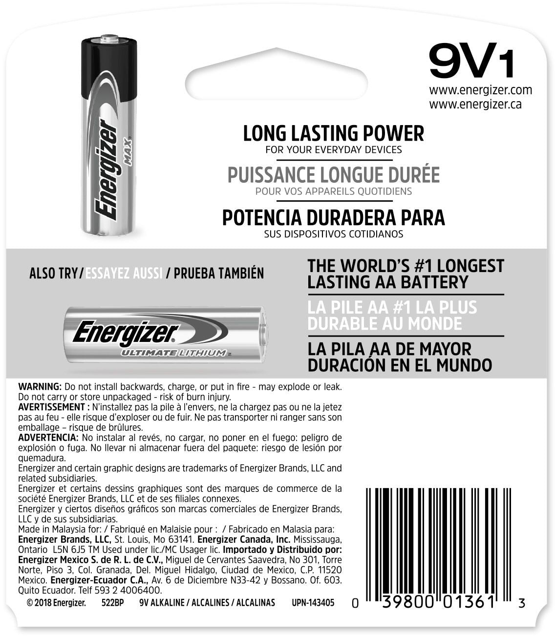 Max 1-pk 9V / 9 Volt Alkaline Battery, Long Lasting, All Purpose V7M7 - product image 3