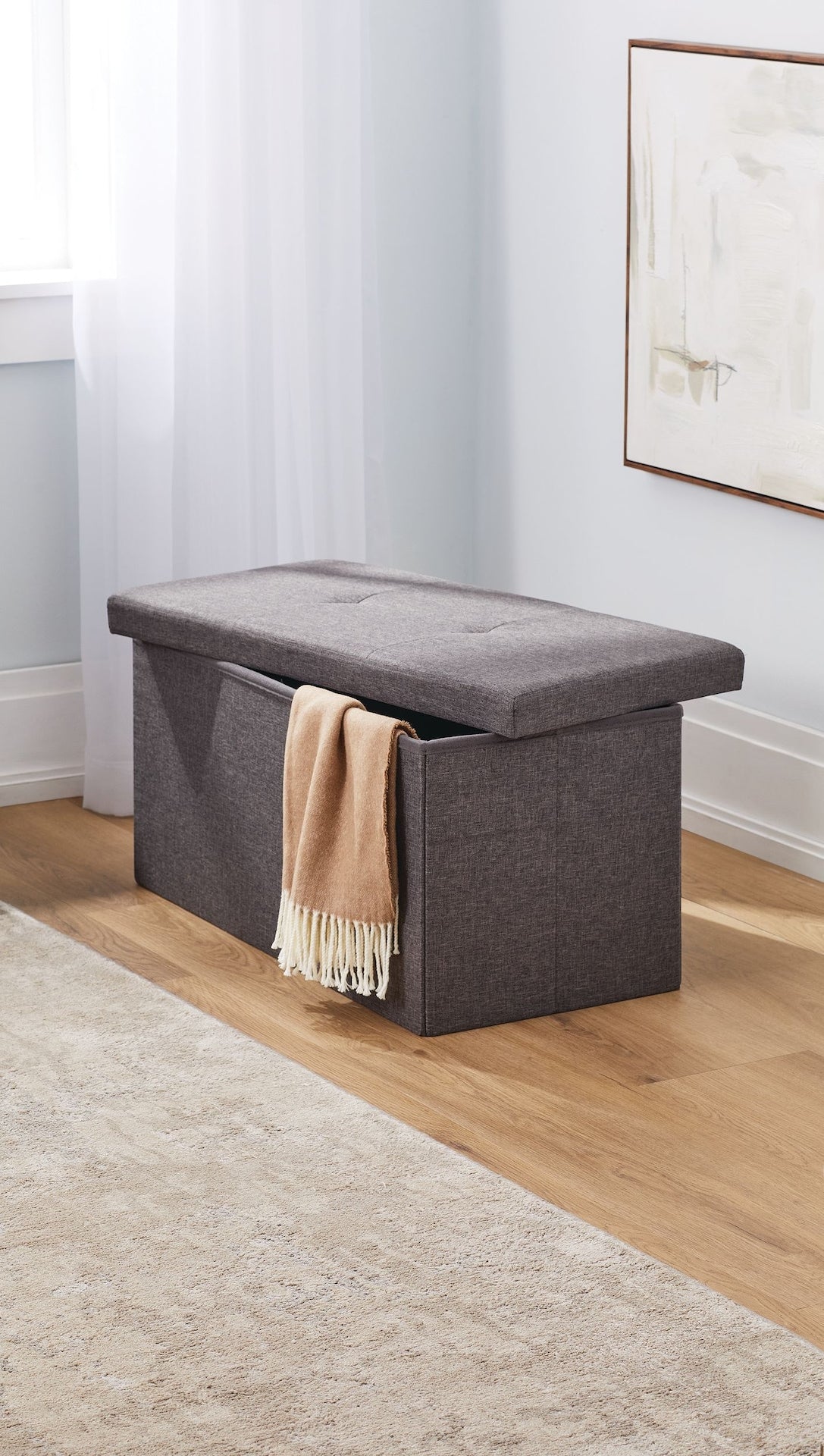 Folding Double Storage Ottoman, Grey H5J4 - product image 1