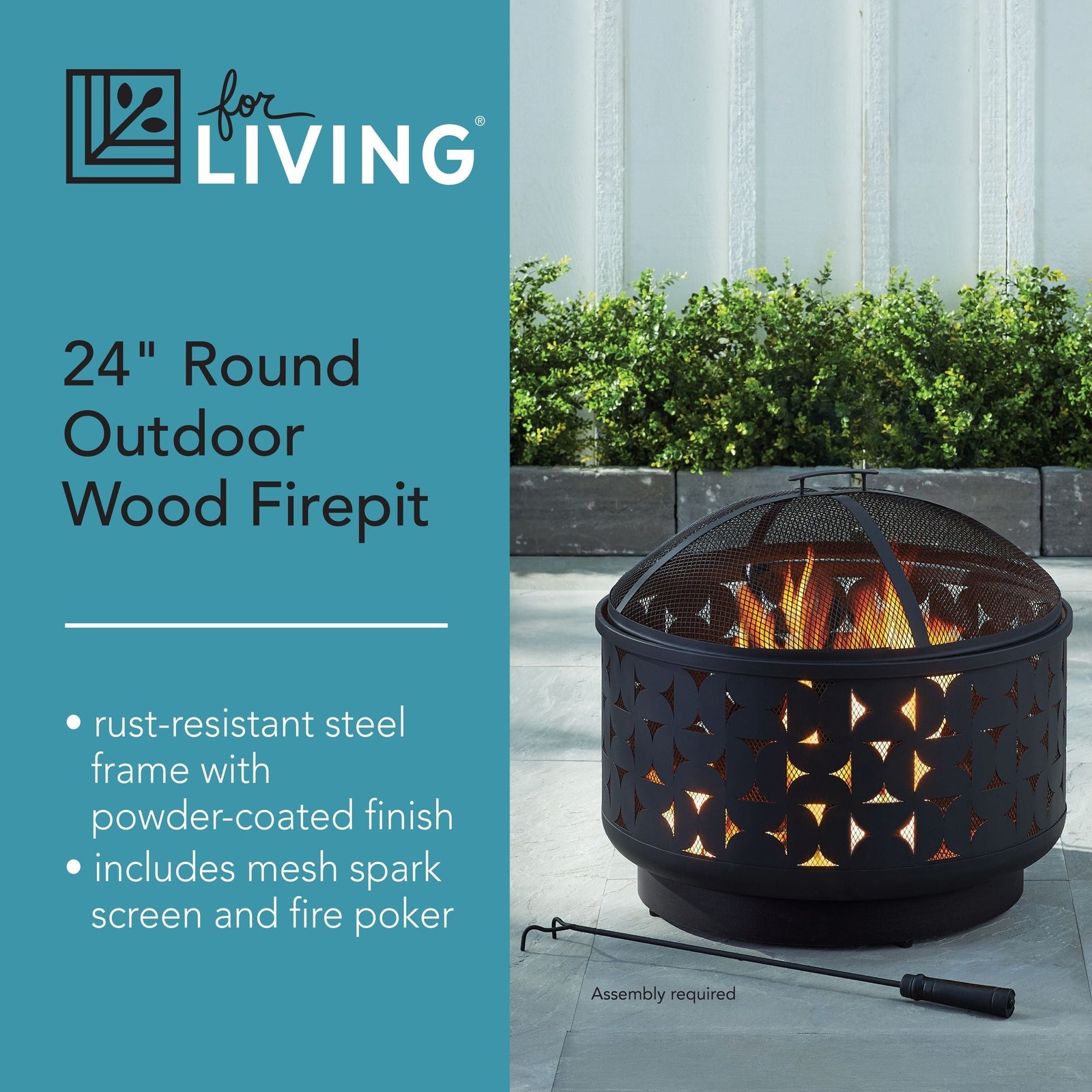 Round Outdoor Wood Burning Fire Pit, Steel, Black, 24-in N0L6 - product image 3