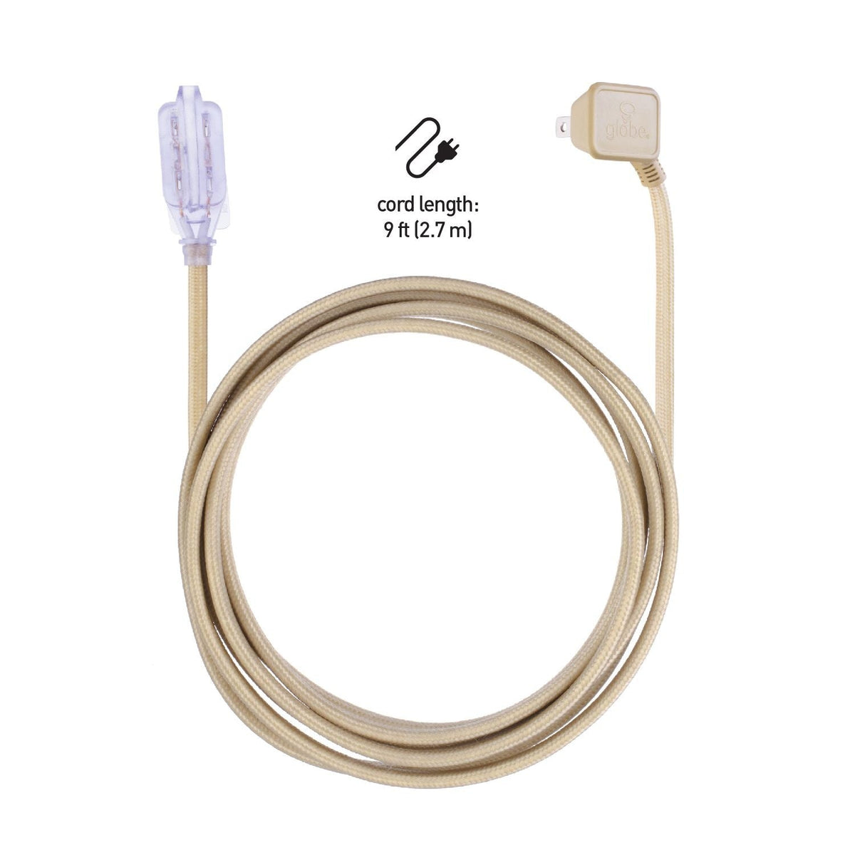 9-ft 16/2 Fabric Extension Cord, Right Angle Plug, 3 Outlets, Gold A4W5 - product image 8