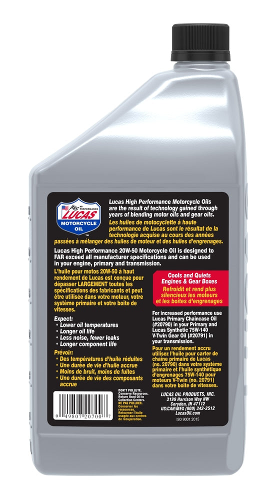 SAE 20W-50 High Performance Motorcycle Oil, 946-mL L0X9 - product image 2