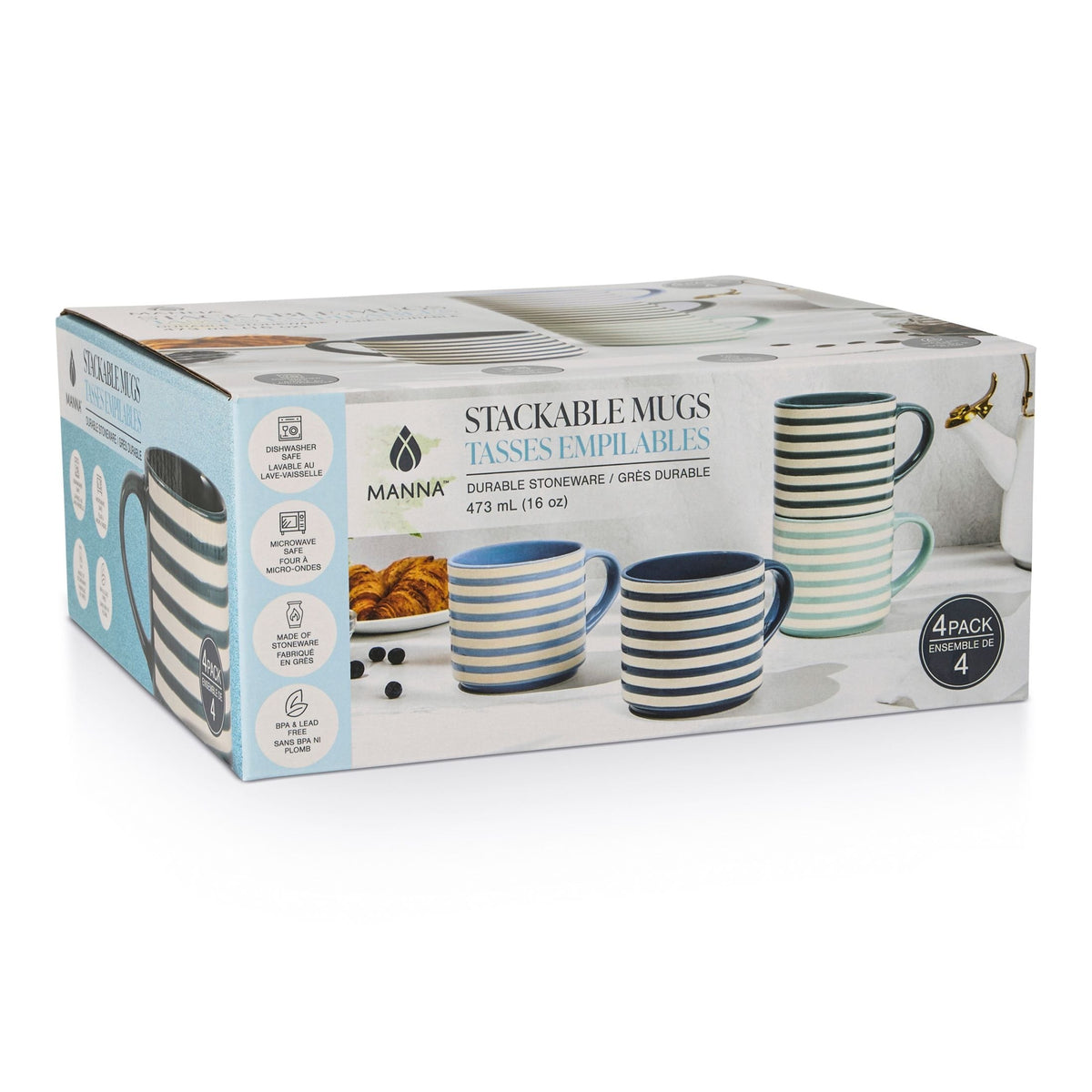 Blue Strip Stackable Mugs, Assorted Colours, 4-pk G6Z7 - product image 5