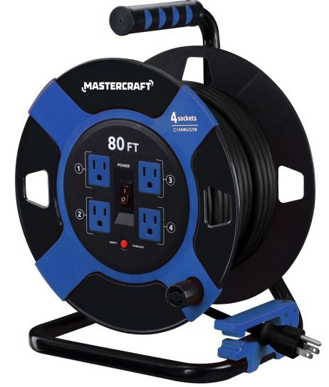 80-ft 4-Outlet Retractable Extension Cord Reel with Surge Protection W2D6 - product image 1