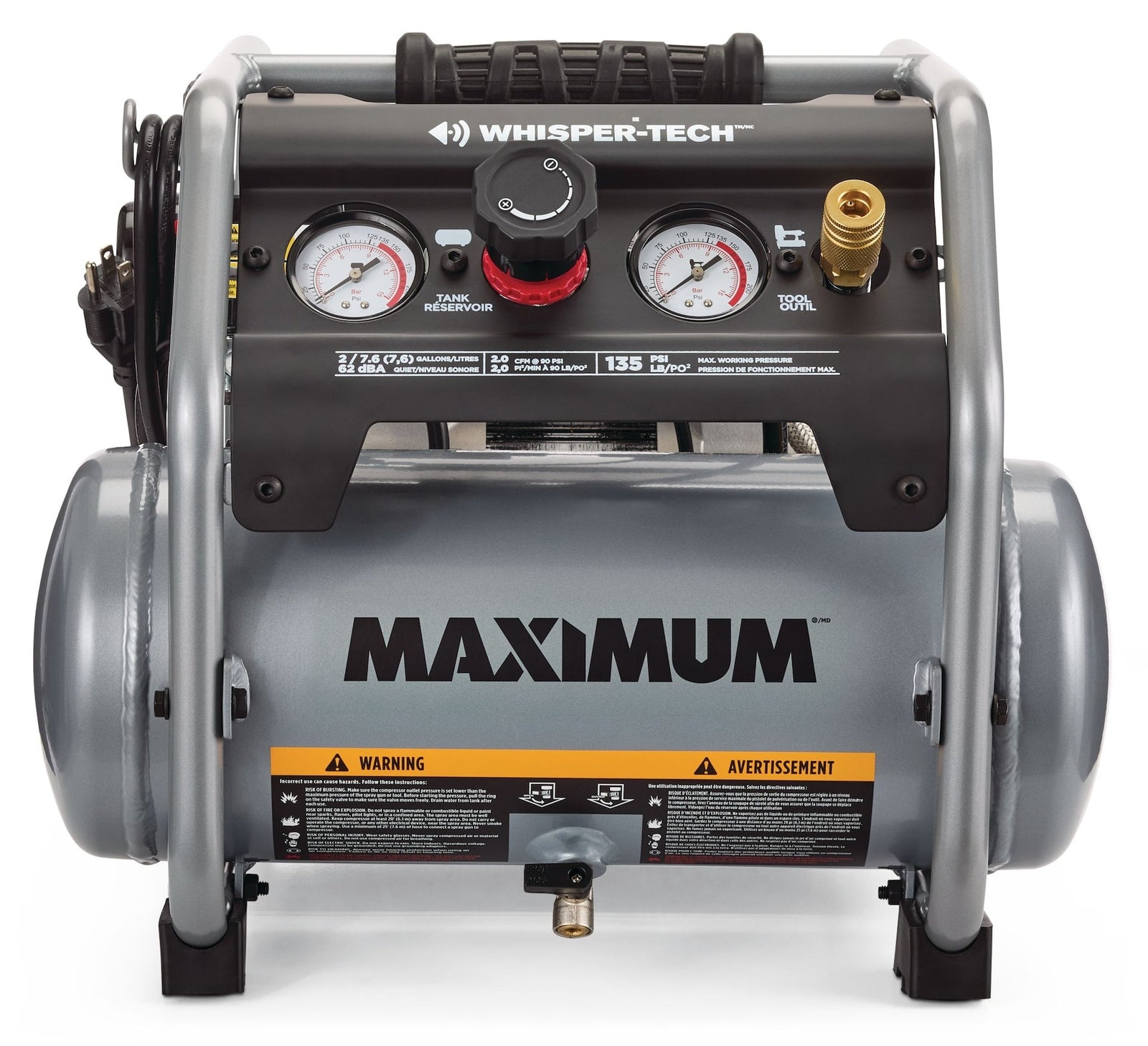 2-Gallon Quiet Air Compressor, 135 PSI, 1 HP K9Q1 - product image 1