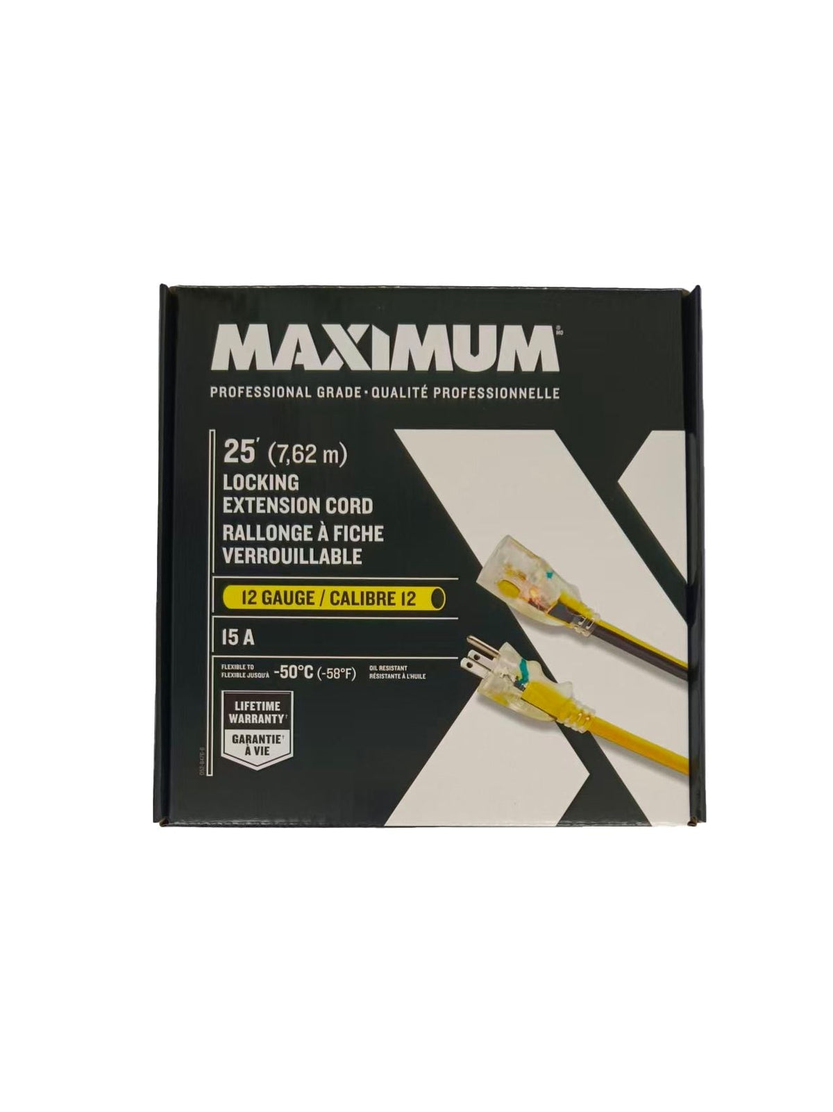 25-ft 12/3 Outdoor Extension Cord with Grounded Outlet, Lighted End and Locking Connector, Yellow/Black X4S1 - product image 3