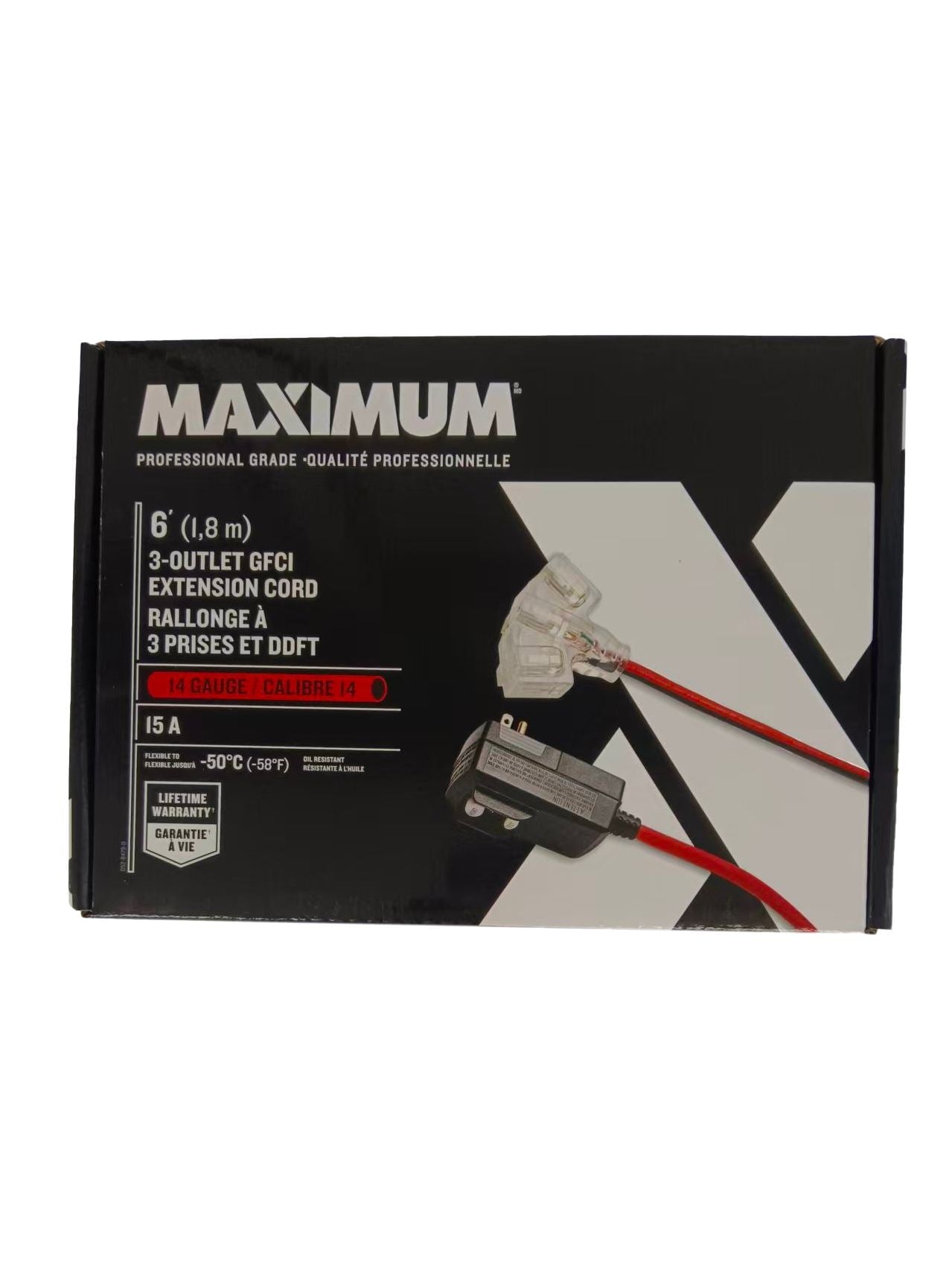 6-ft 14/3 Outdoor GFCI Extension Cord with 3 Grounded Outlets, Lighted End, Block/Red H5B0 - product image 1