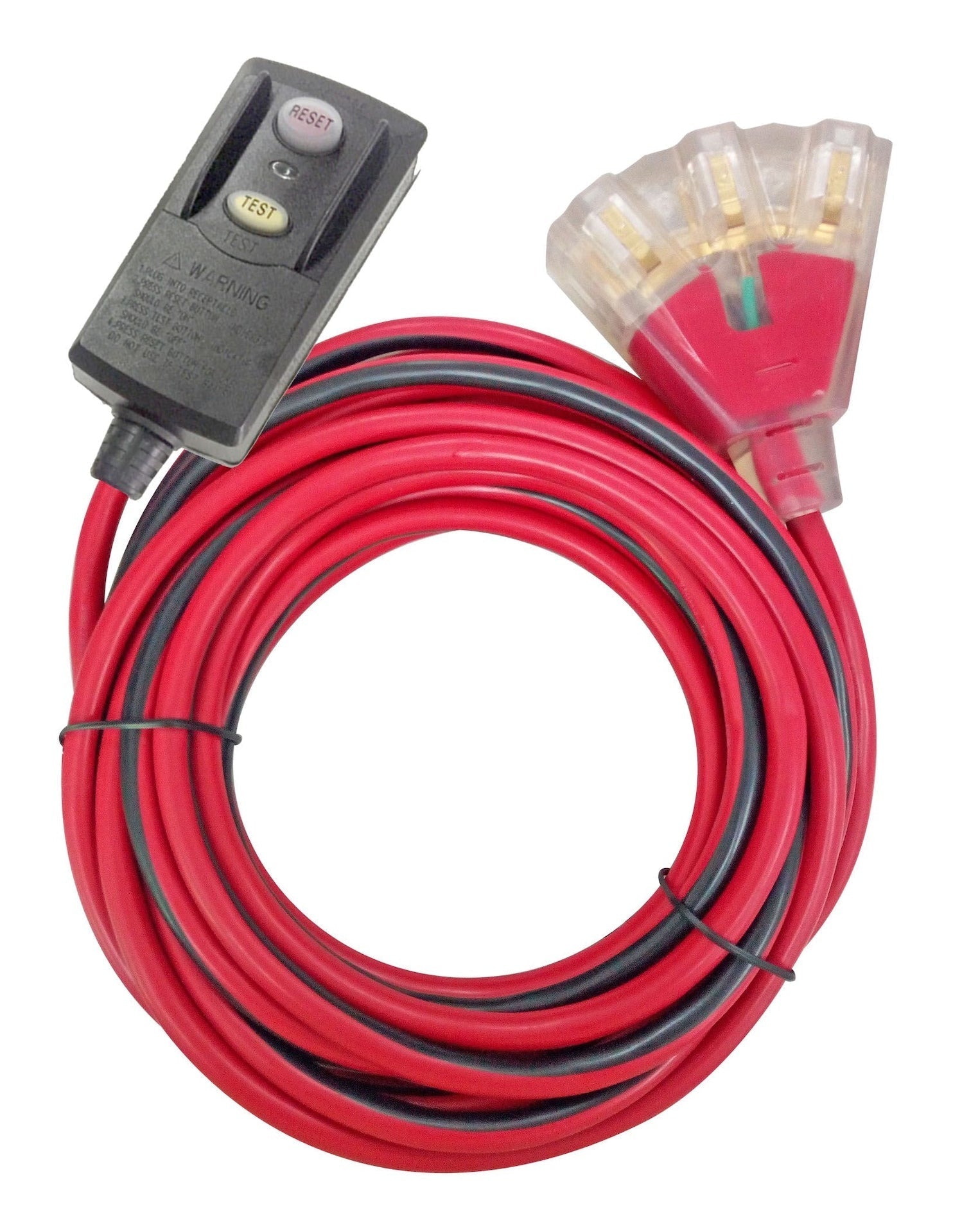 6-ft 14/3 Outdoor GFCI Extension Cord with 3 Grounded Outlets, Lighted End, Block/Red H5B0 - product image 3
