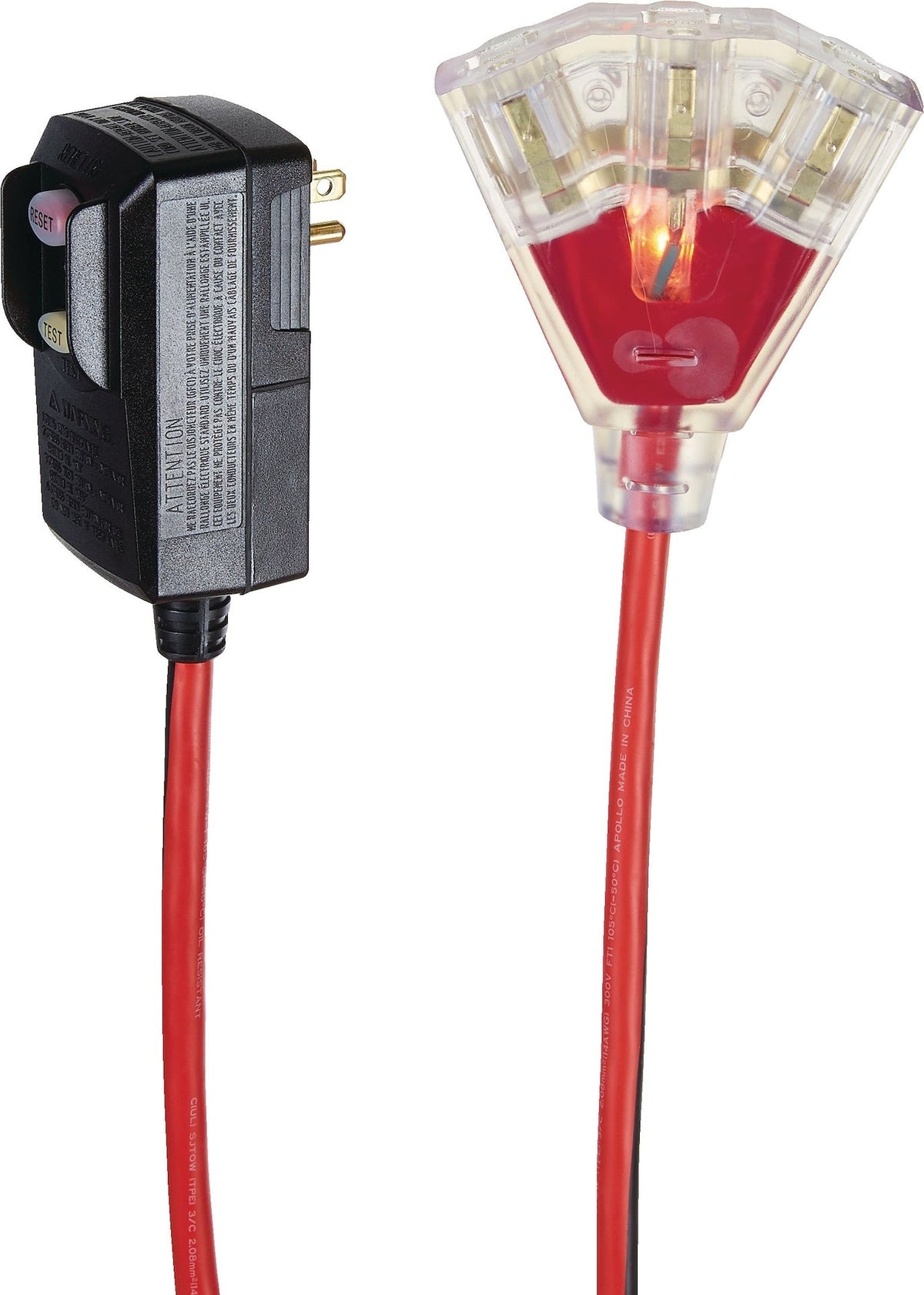 6-ft 14/3 Outdoor GFCI Extension Cord with 3 Grounded Outlets, Lighted End, Block/Red H5B0 - product image 5