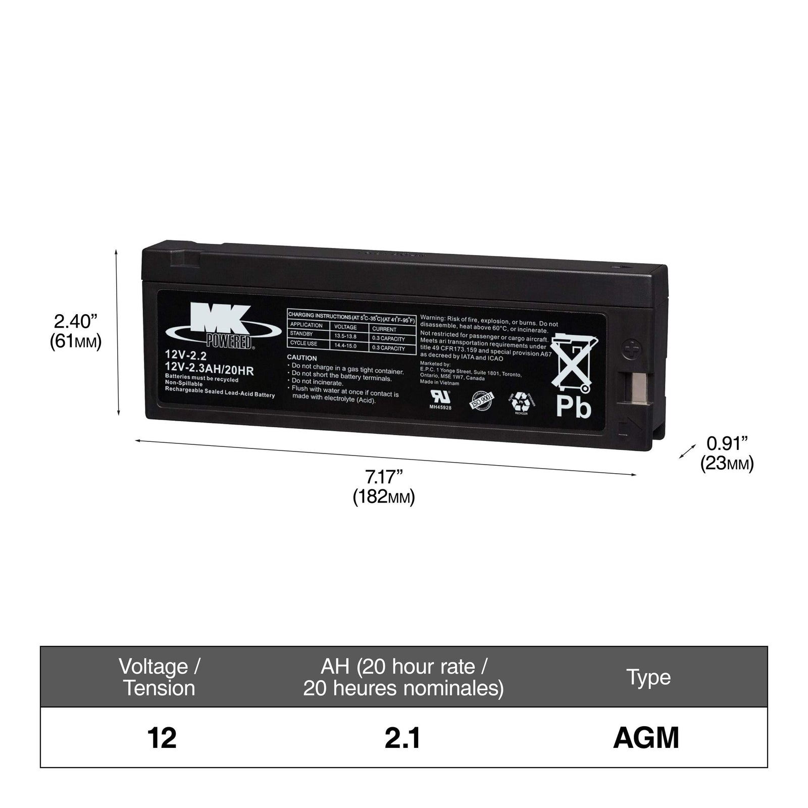 Battery 12-Volt 2.3 Ah SLA Battery J0J9 - product image 1
