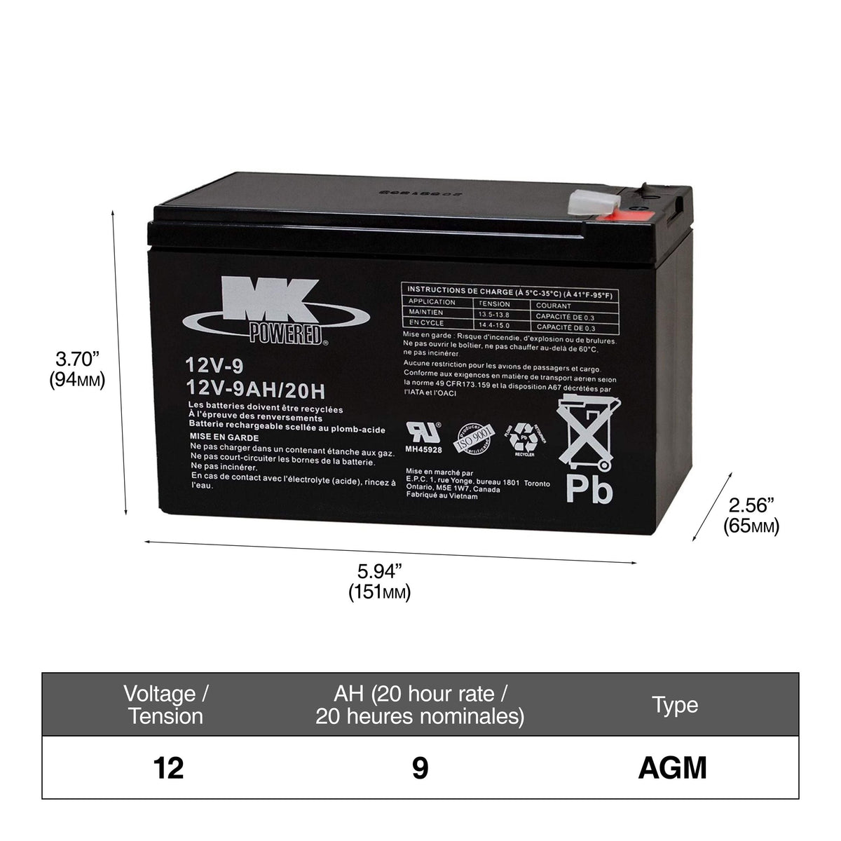 Battery 12-Volt 9 Ah SLA Battery, F2 Terminal U5J4 - product image 1