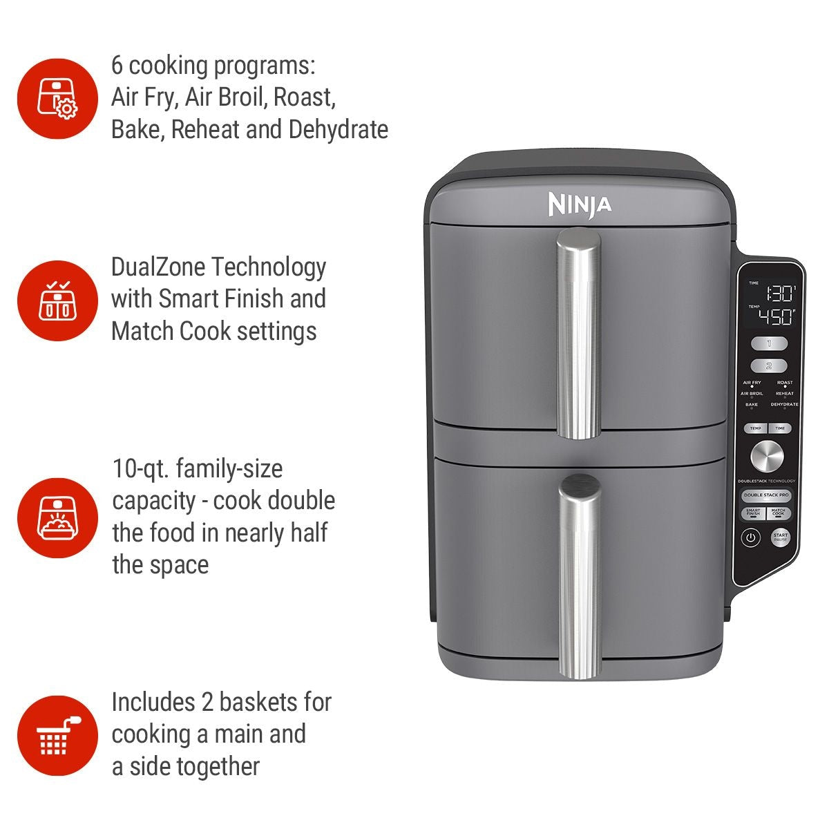 DoubleStack XL Multi-Rack Air Fryer with 2 Baskets & 6 Functions, 10-qt K5F1 - product image 4