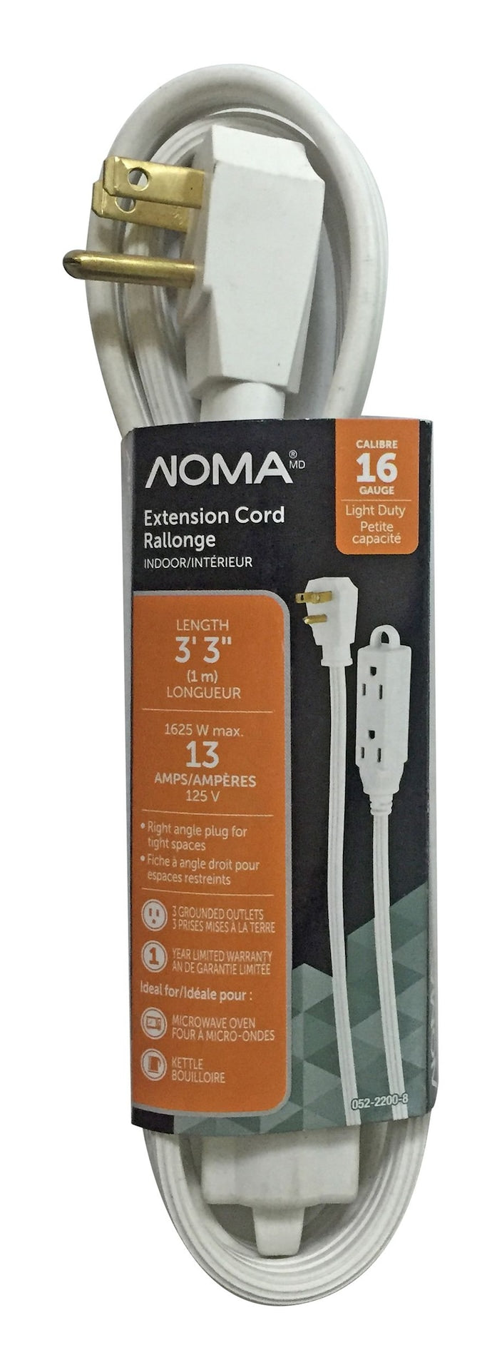 3-ft 3-in 16/3 Indoor Extension Cord with Right Angle Plug, 3 Grounded Outlets, White Z0L8 - product image 1