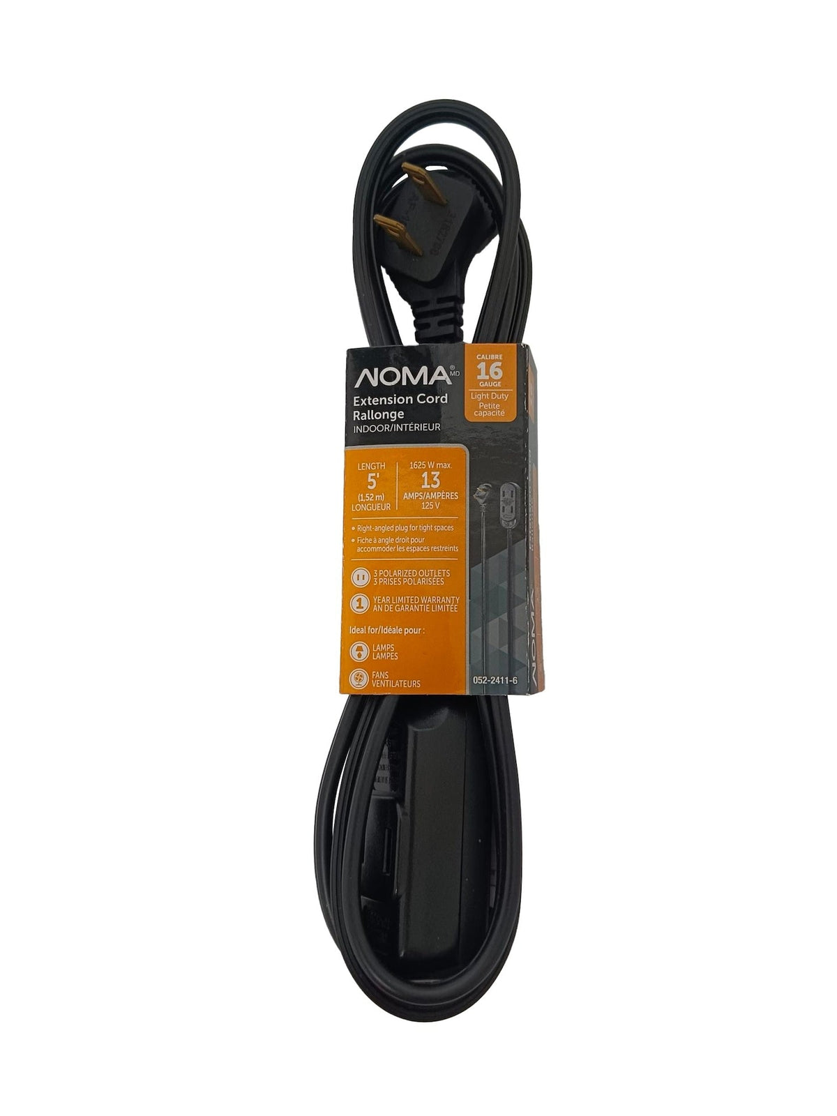 5' 16/2 Light Duty Extension Cord with 3 Outlets, Black H2U3 - product image 1