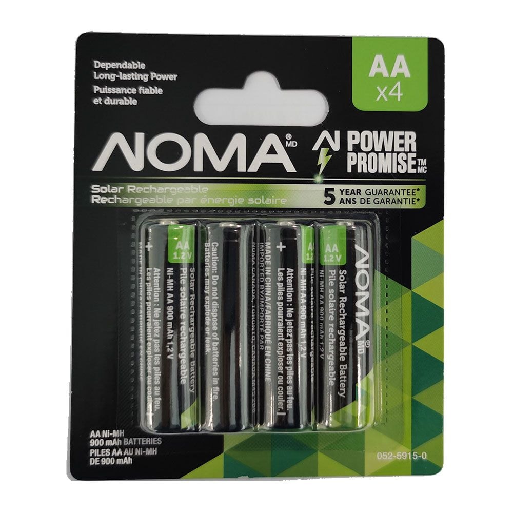 900mAh AA Solar Rechargeable Batteries, 900mAh, 4-pk O5K9 - product image 1