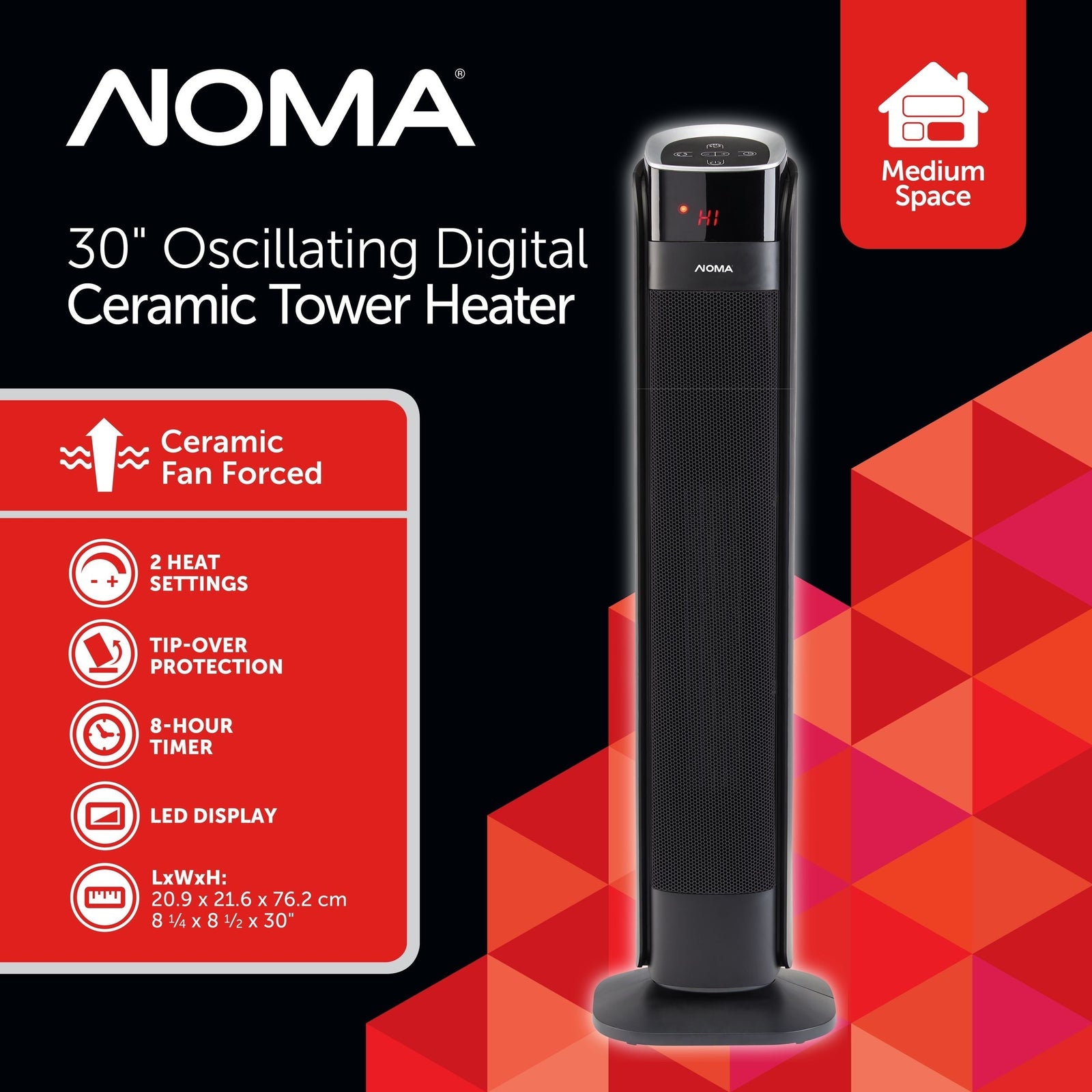 Oscillating Tower Ceramic Heater withRemote Control & Thermostat, 1500W, Black, 30-in O9Y1 - product image 6