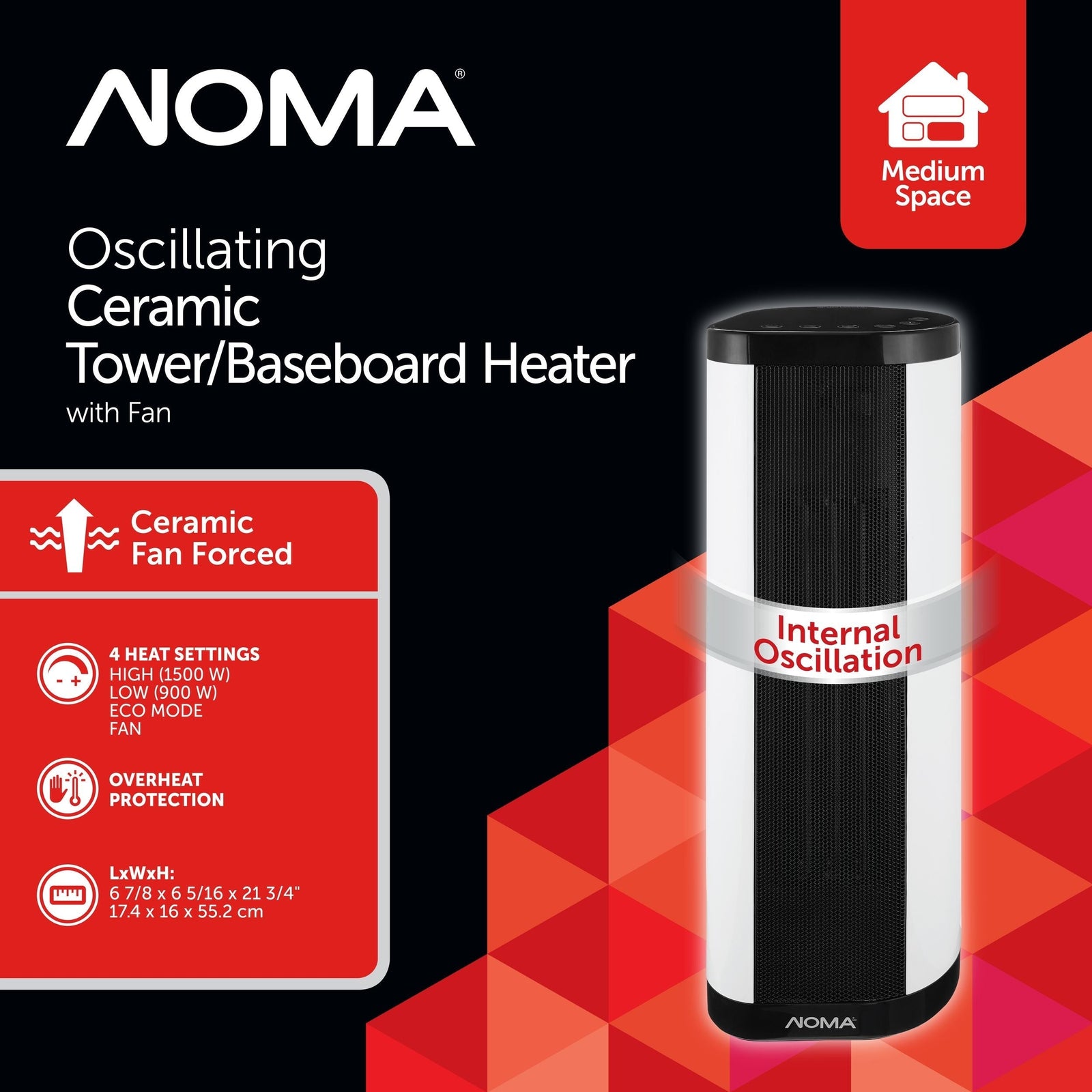 Oscillating Tower/Baseboard Heater withRemote Control & Thermostat, 1500W, White G8F3 - product image 3
