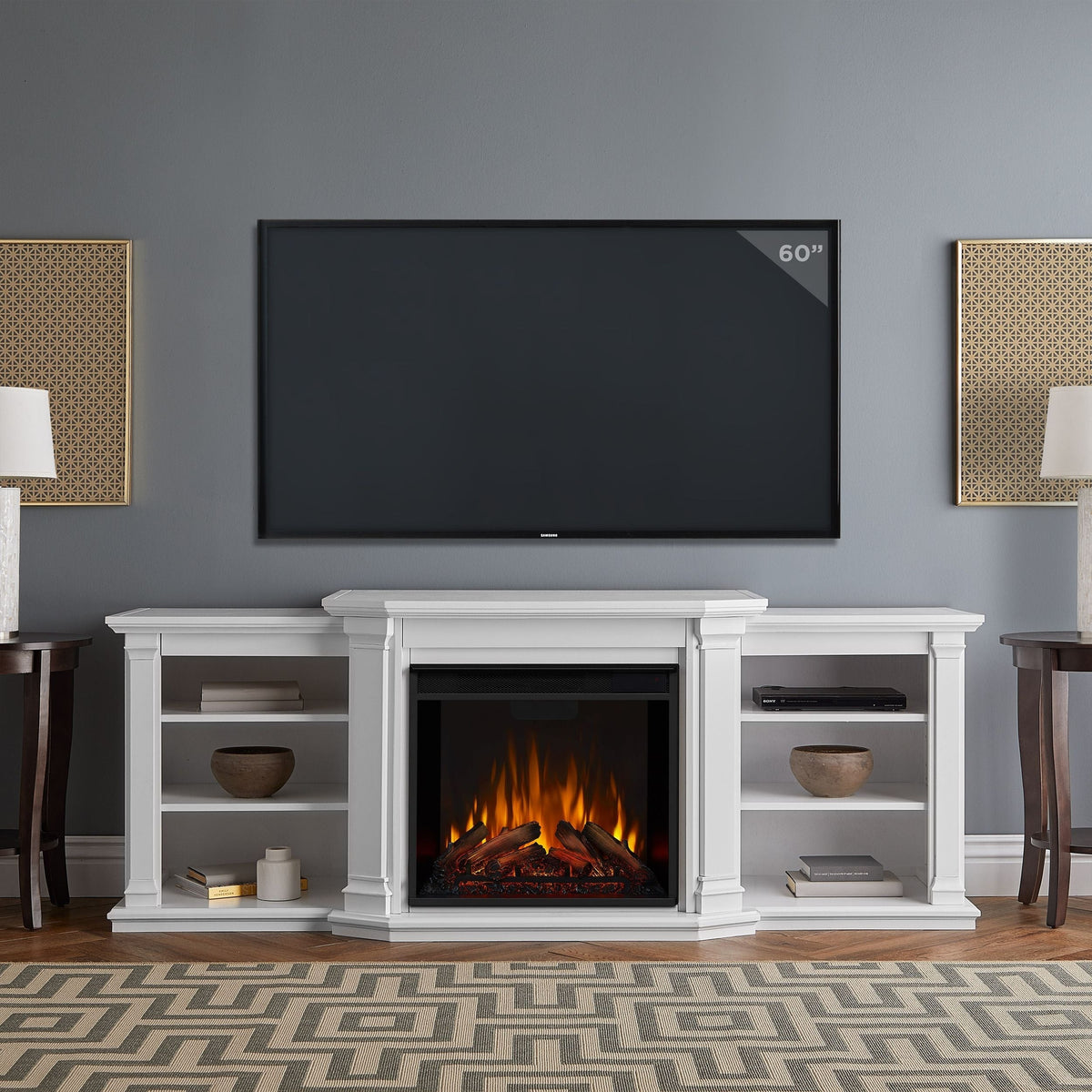 Flame Valmont Media Indoor Electric Fireplace TV Stand, 74-in, 1500W, Includes Remote Control & Firebox, White V6Y6 - product image 5