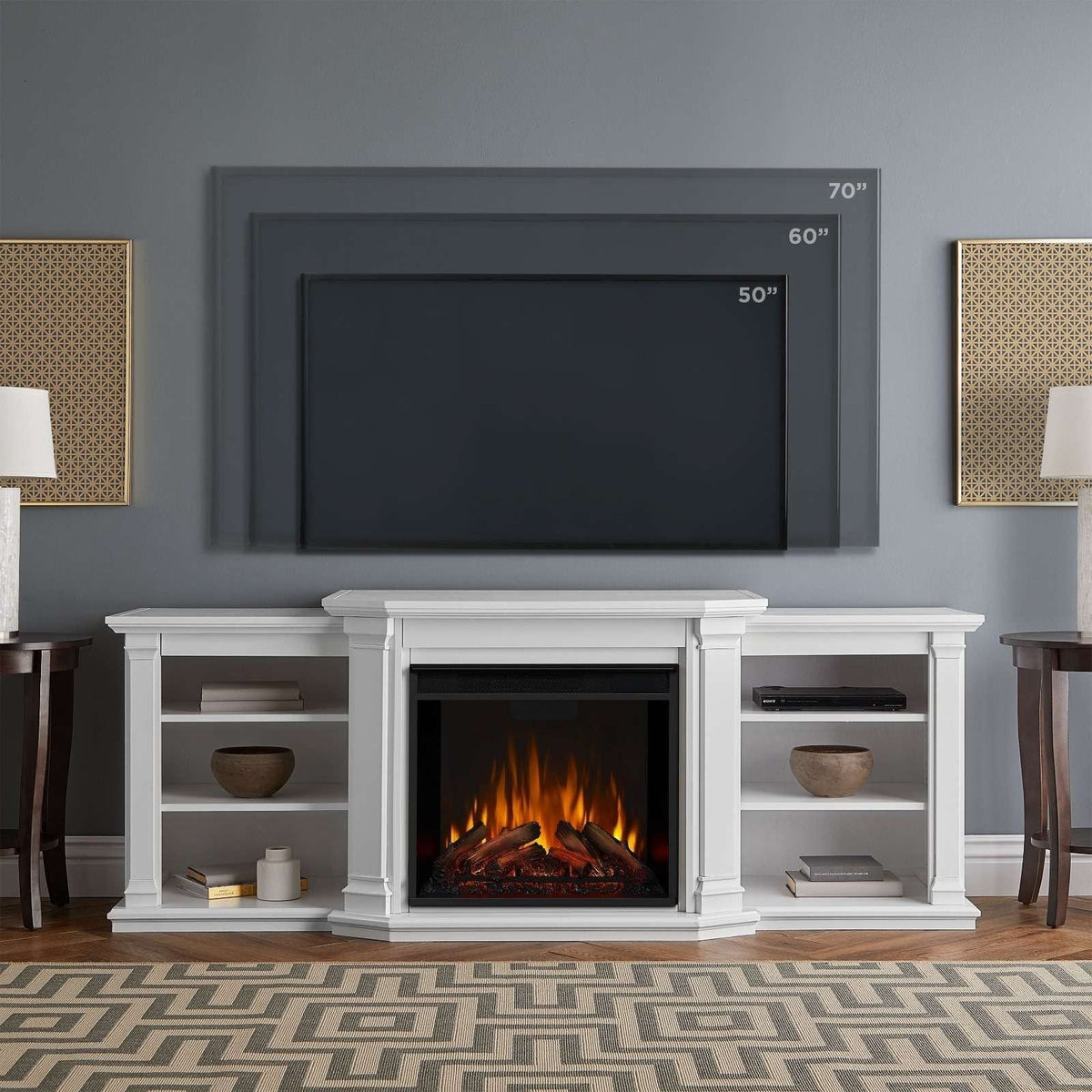 Flame Valmont Media Indoor Electric Fireplace TV Stand, 74-in, 1500W, Includes Remote Control & Firebox, White V6Y6 - product image 8