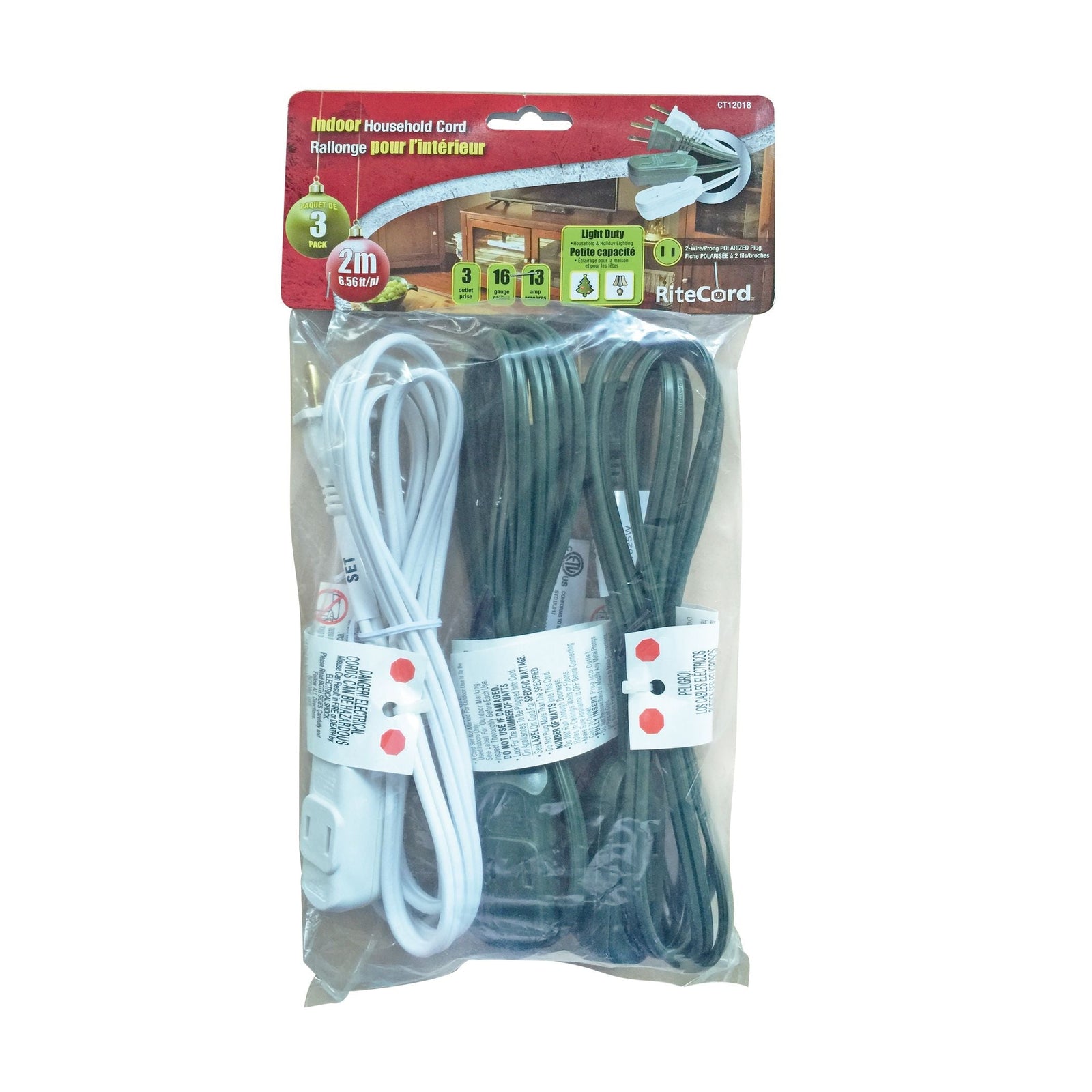 6-ft 7-in 16/2 Indoor Extension Cord, 3-pk P9Y6 - product image 1