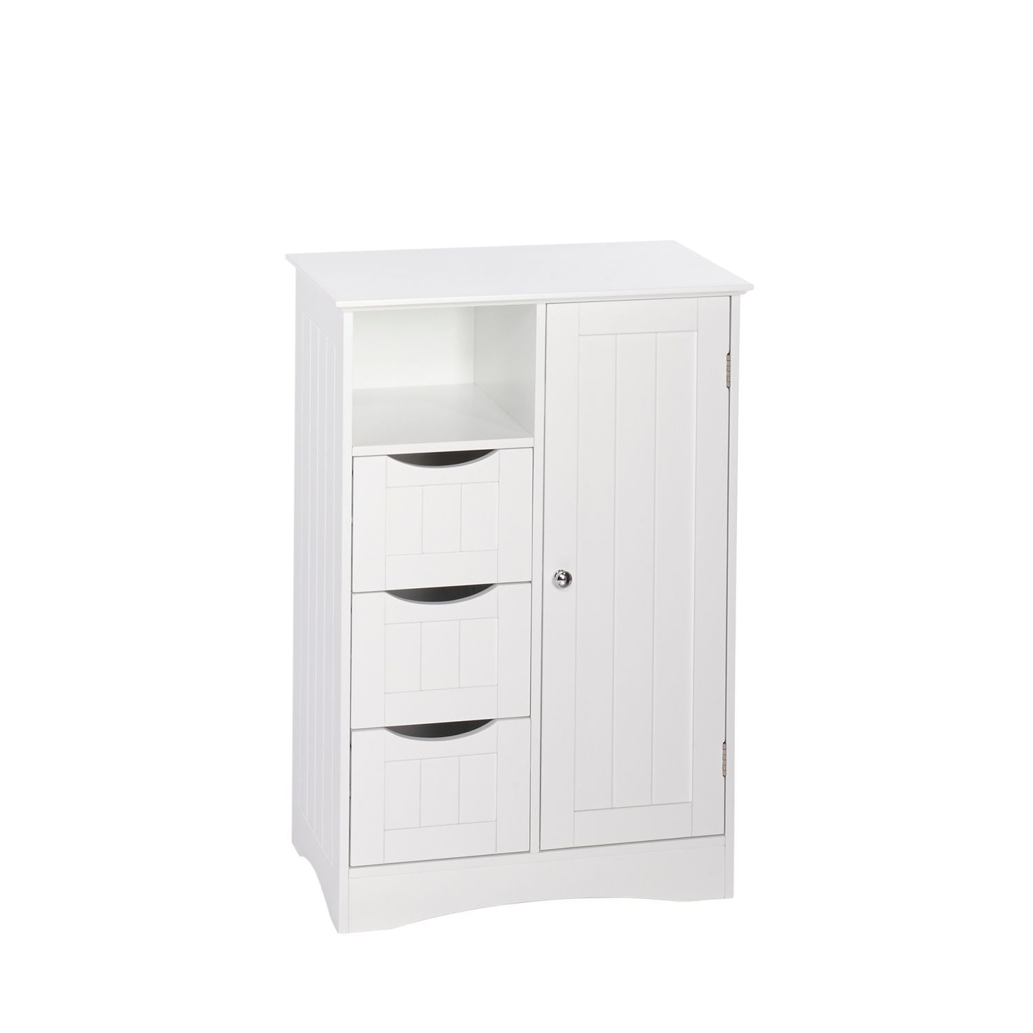 Home Ashland Single Door Bathroom & Laundry Storage Cabinet with 3 Drawers, Open Cubby & Adjustable Shelf, White X3U9 - product image 1