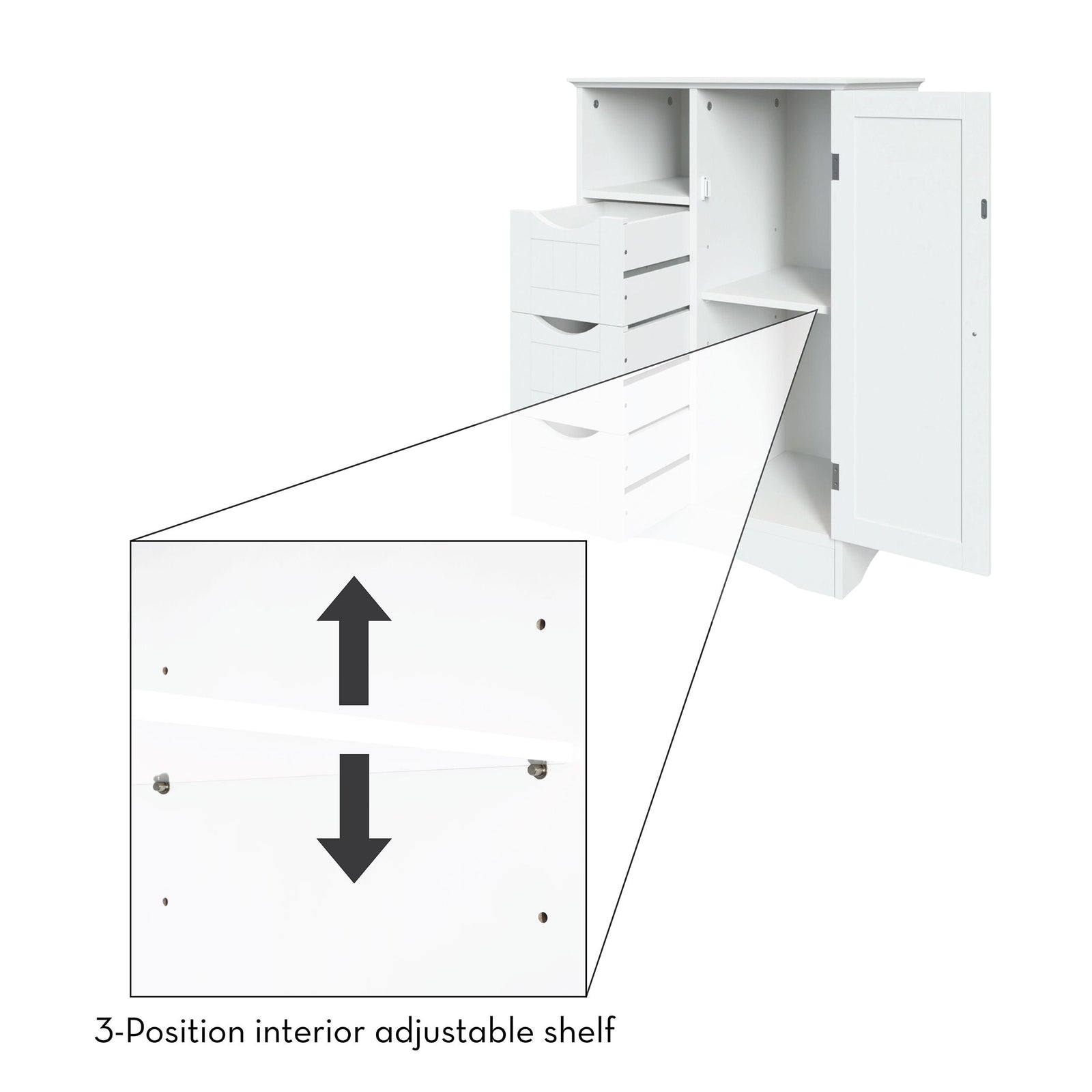 Home Ashland Single Door Bathroom & Laundry Storage Cabinet with 3 Drawers, Open Cubby & Adjustable Shelf, White X3U9 - product image 5