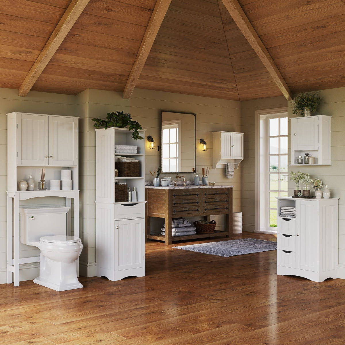 Home Ashland Single Door Bathroom & Laundry Storage Cabinet with 3 Drawers, Open Cubby & Adjustable Shelf, White X3U9 - product image 6