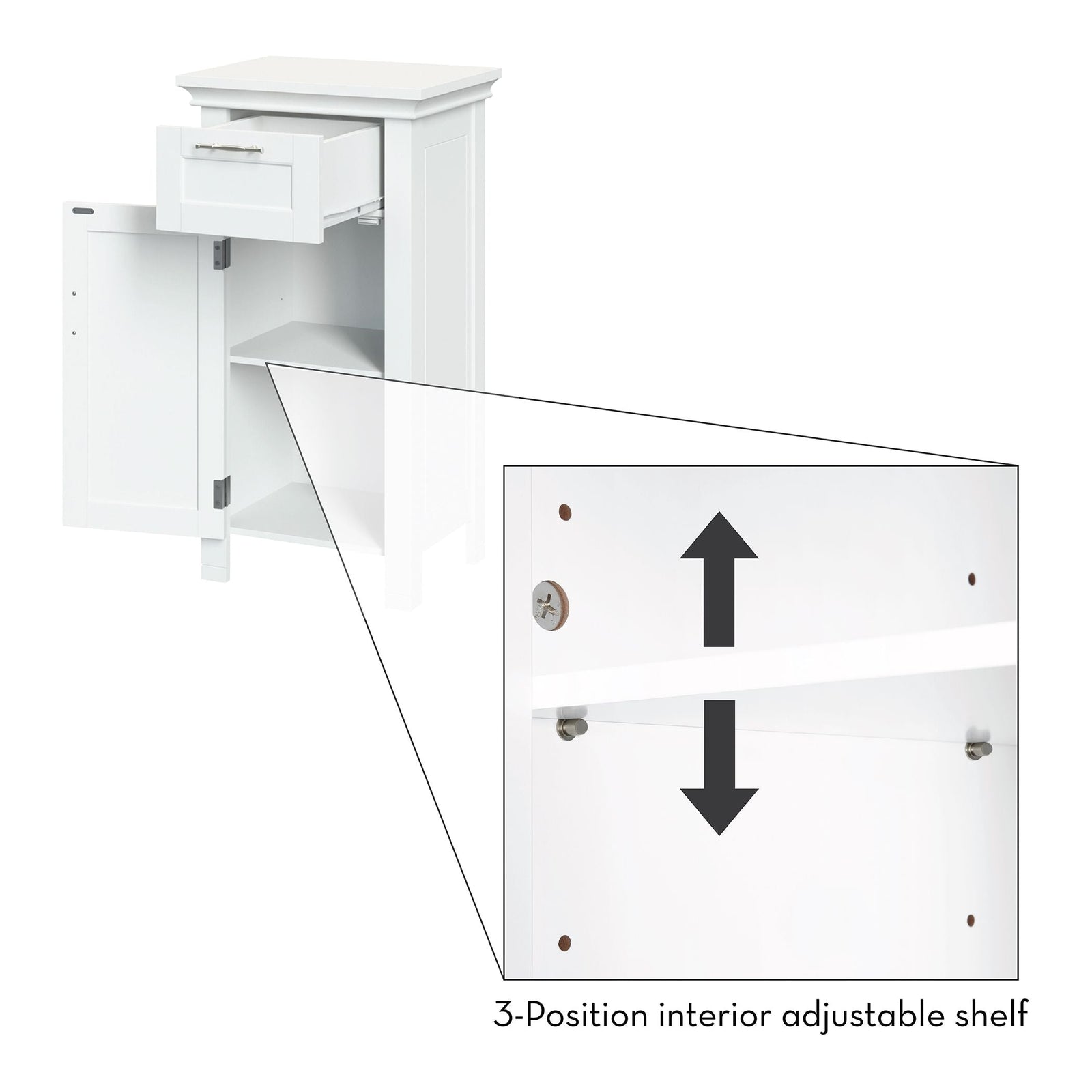 Home Somerset Single Door Bathroom & Laundry Storage Cabinet with Drawer & Adjustable Shelf, White T3Z0 - product image 6