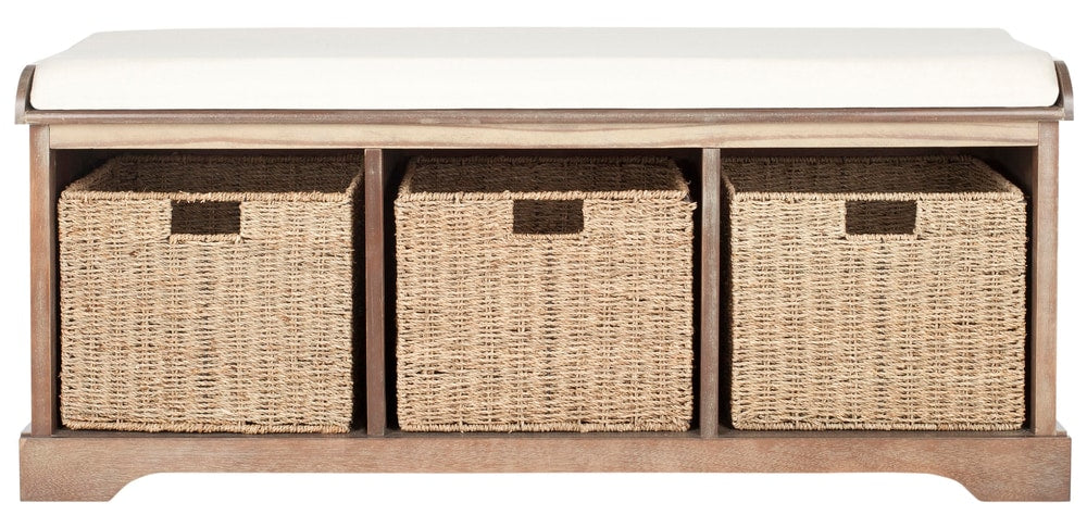 Lonan Wicker Storage Bench, Grey Wash/White, 16.1-in x 47-in x 19.9-in S7P8 - product image 3