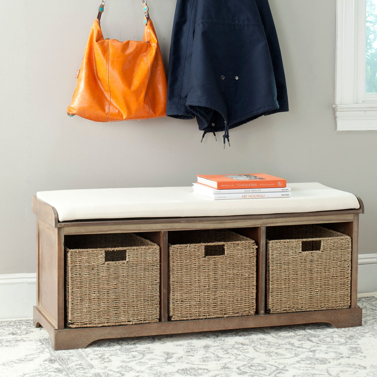 Lonan Wicker Storage Bench, Grey Wash/White, 16.1-in x 47-in x 19.9-in S7P8 - product image 8