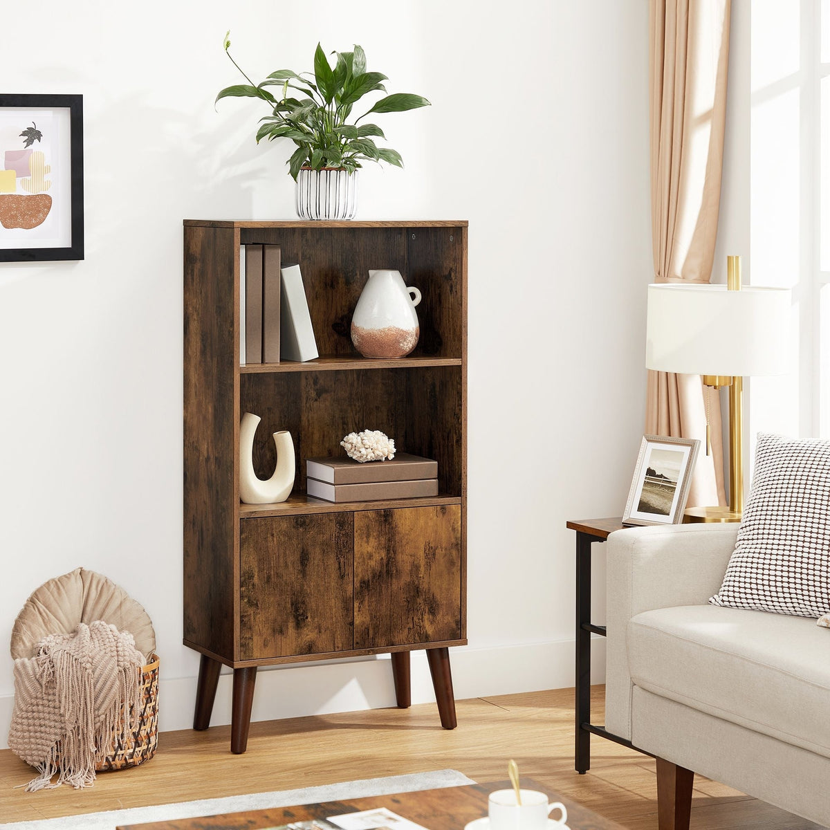 Home 3-Tier Rustic Brown Retro Cabinet with Steel Frame S7F0 - product image 4
