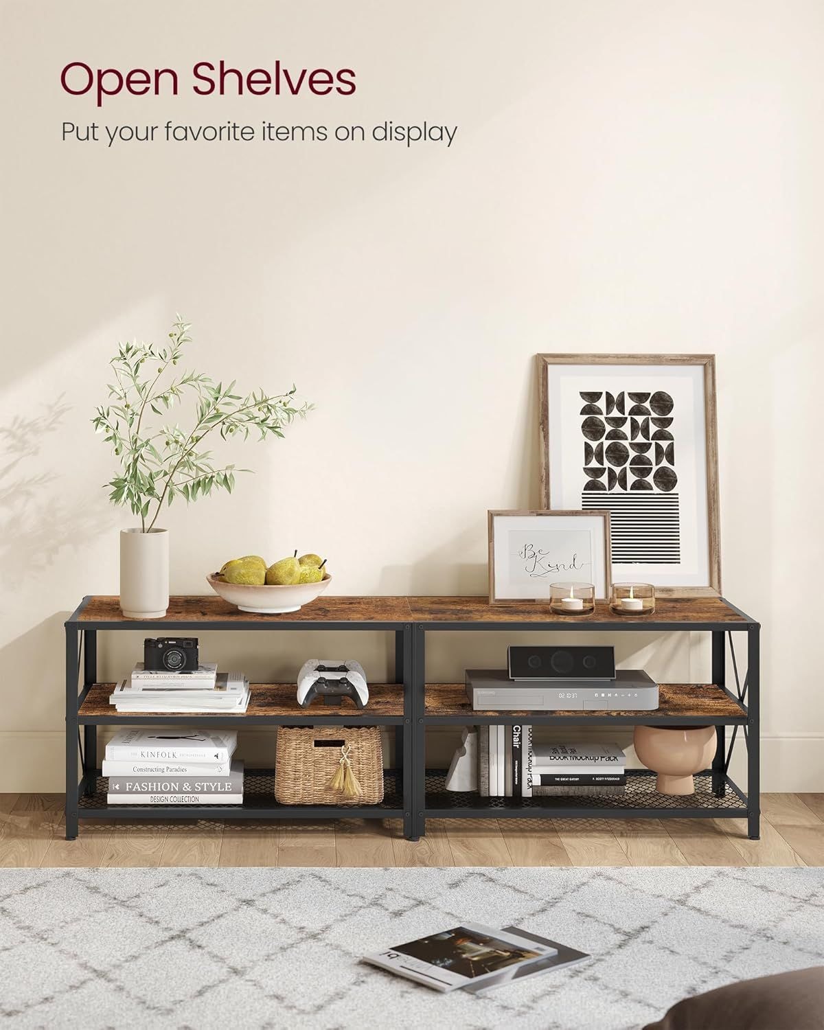 Home 70-in 3-Tier Industrial Rustic Brown TV Stand P1L6 - product image 3