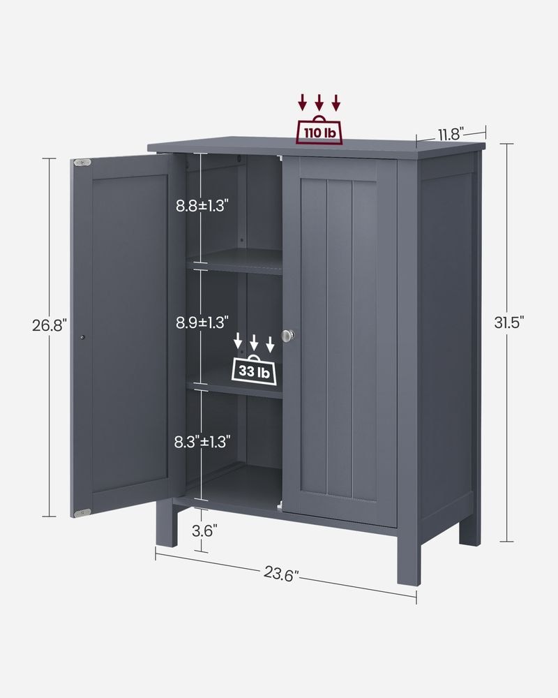 Home Dove Grey Floor Cabinet with 2 Adjustable Shelves M8J1 - product image 5