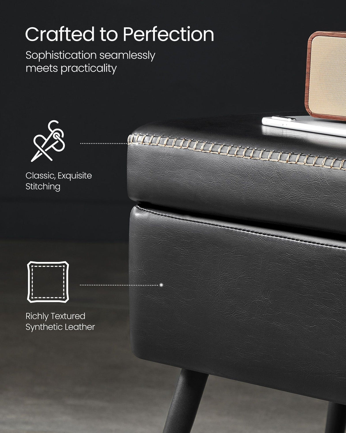 Home Mid-Century Ink Black Ottoman Storage Bench Y1P6 - product image 6