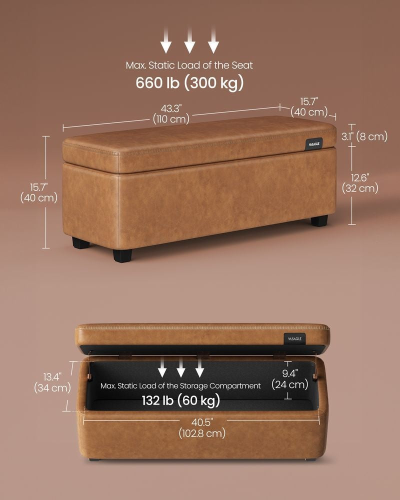 Home Mid-Century Modern Brown Storage Ottoman N5U3 - product image 2