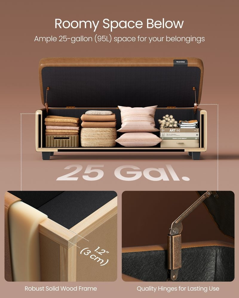 Home Mid-Century Modern Brown Storage Ottoman N5U3 - product image 3