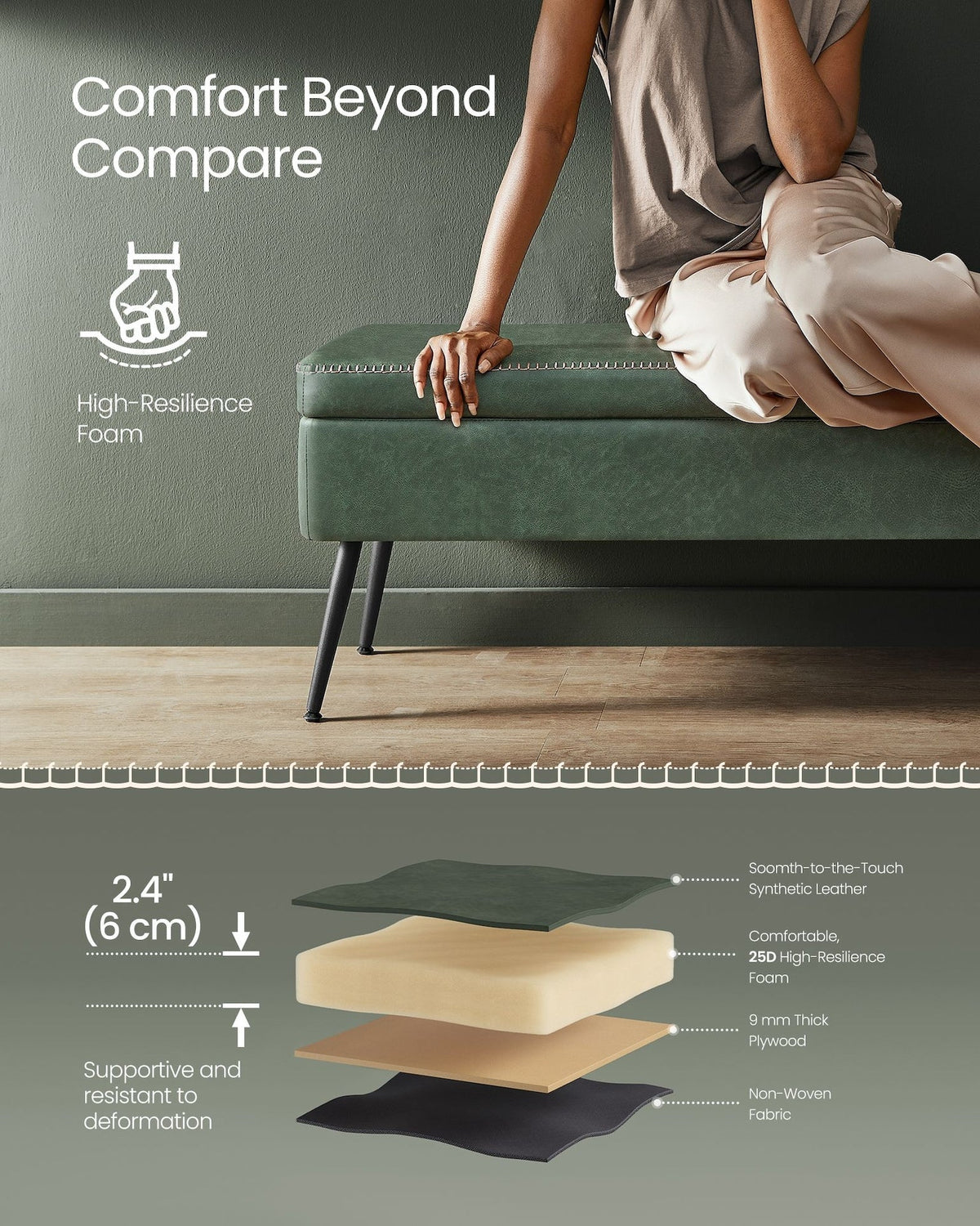 Home Modern Forest Green Ottoman Storage Bench G8O9 - product image 4